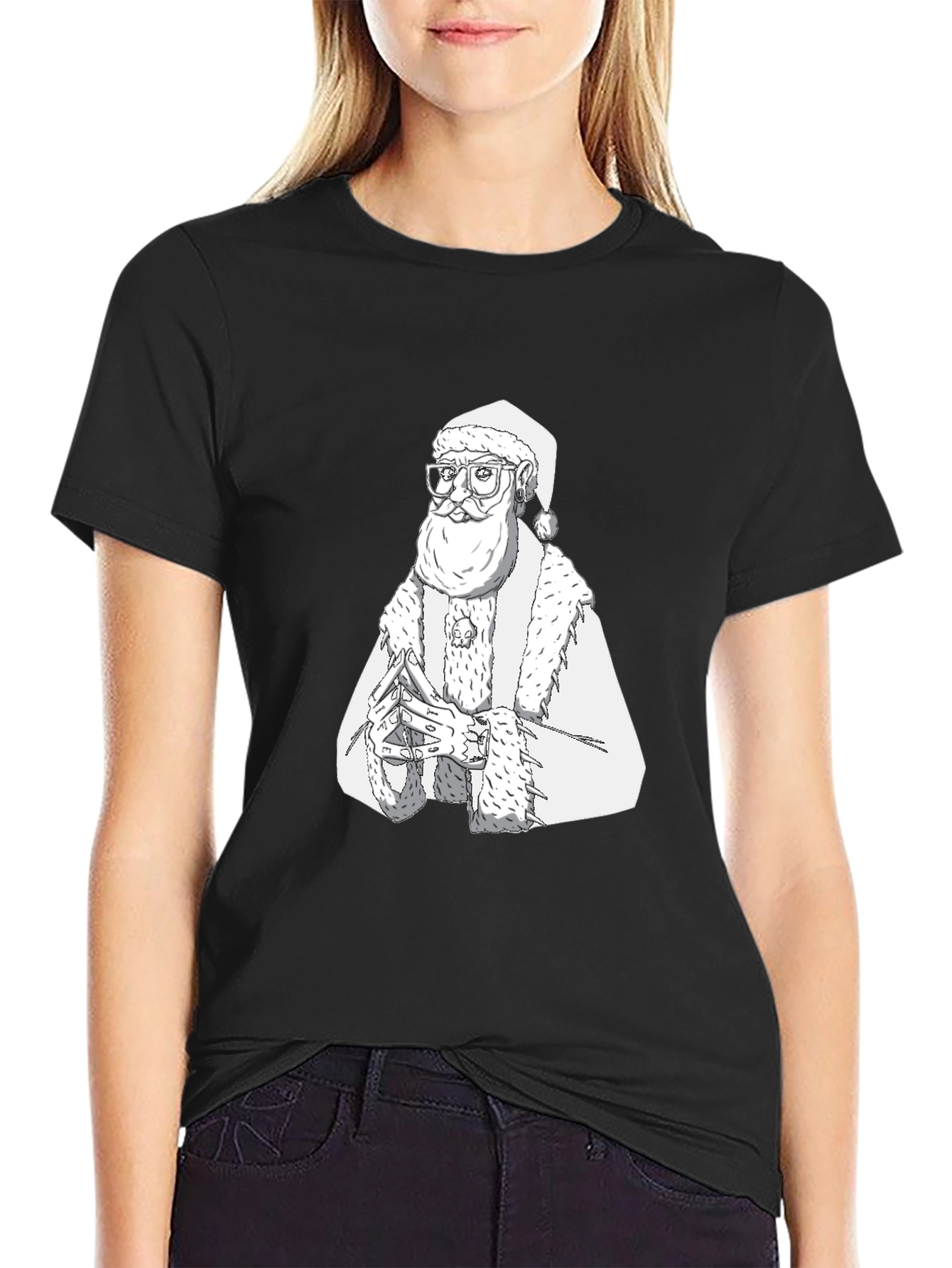 Hipster Santa T-Shirt - Black Cotton Tee