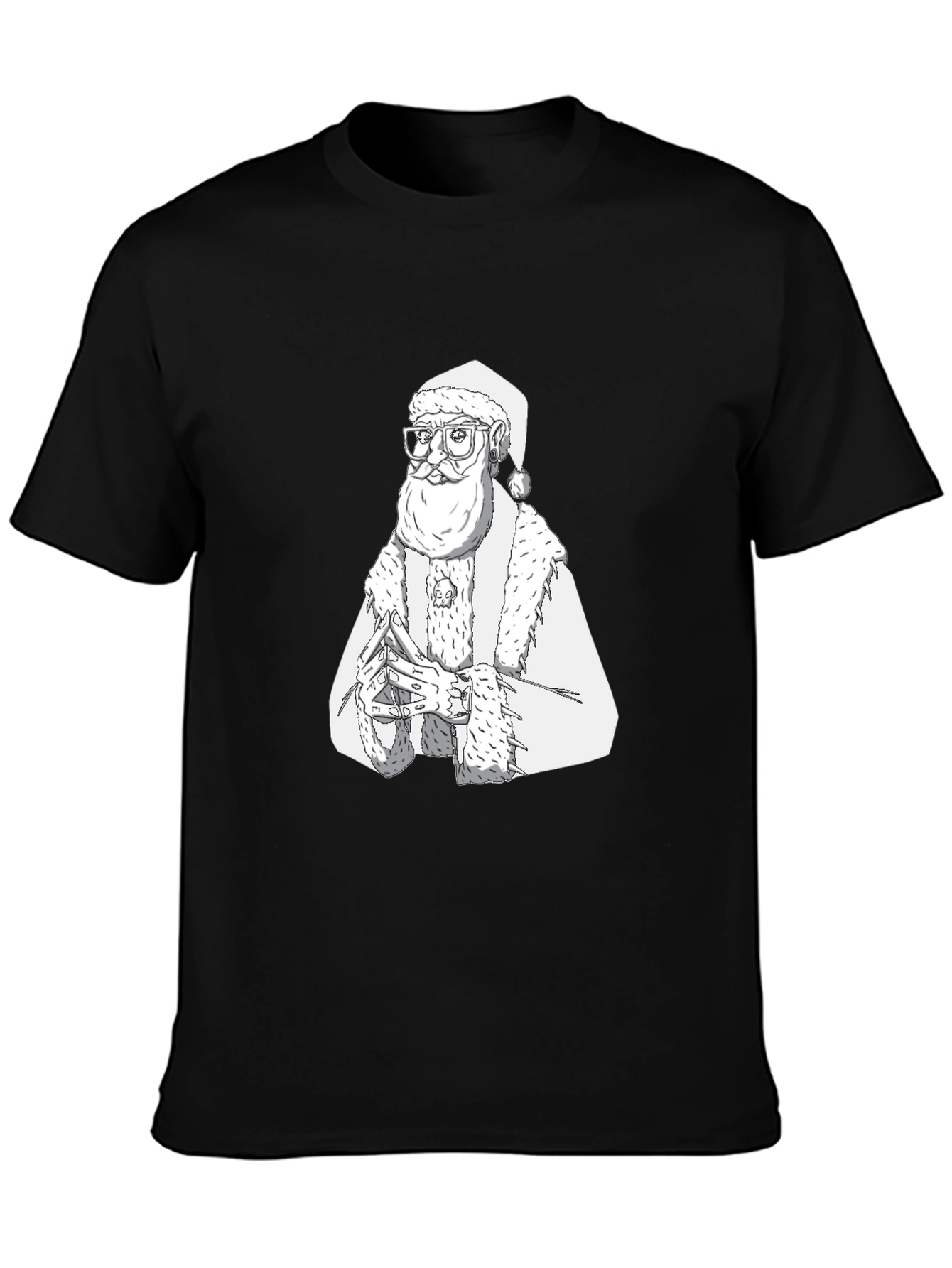 Hipster Santa T-Shirt - Black Cotton Tee