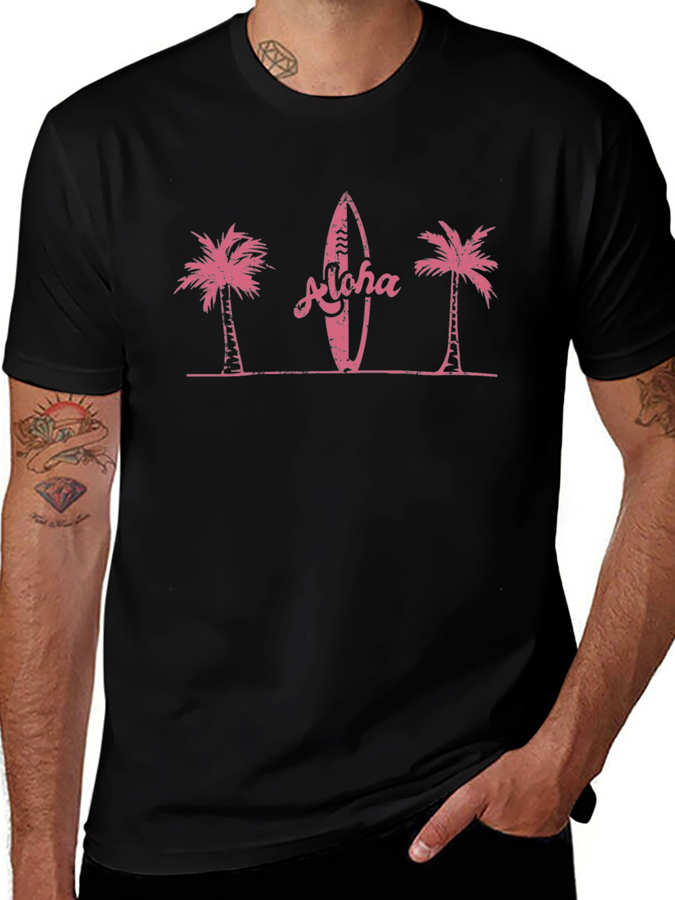 Aloha Surfboard Palm Tree Graphic Tee