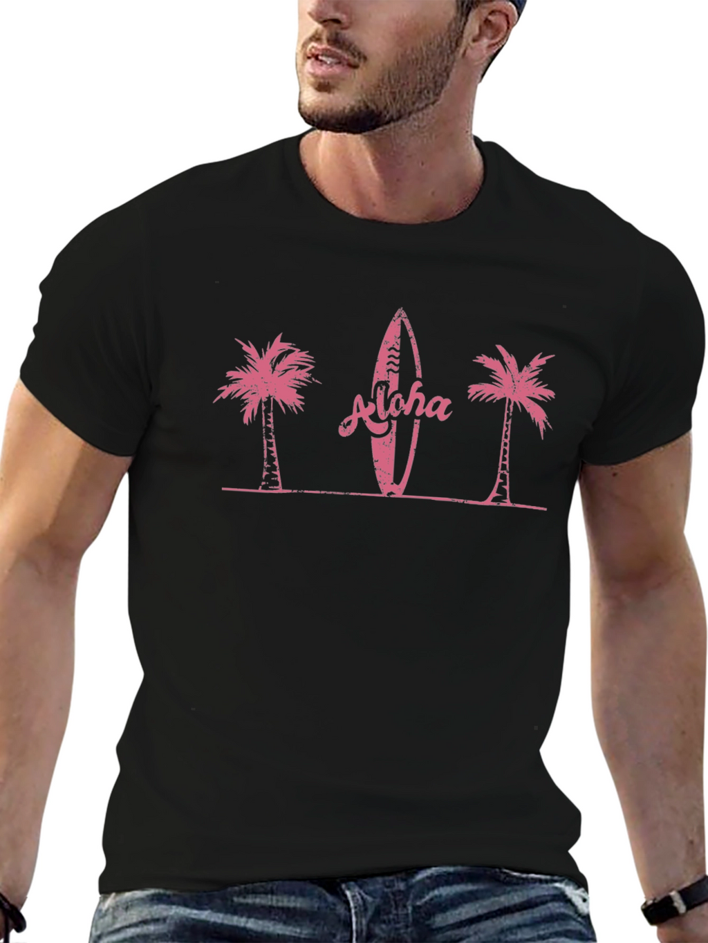 Aloha Surfboard Palm Tree Graphic Tee