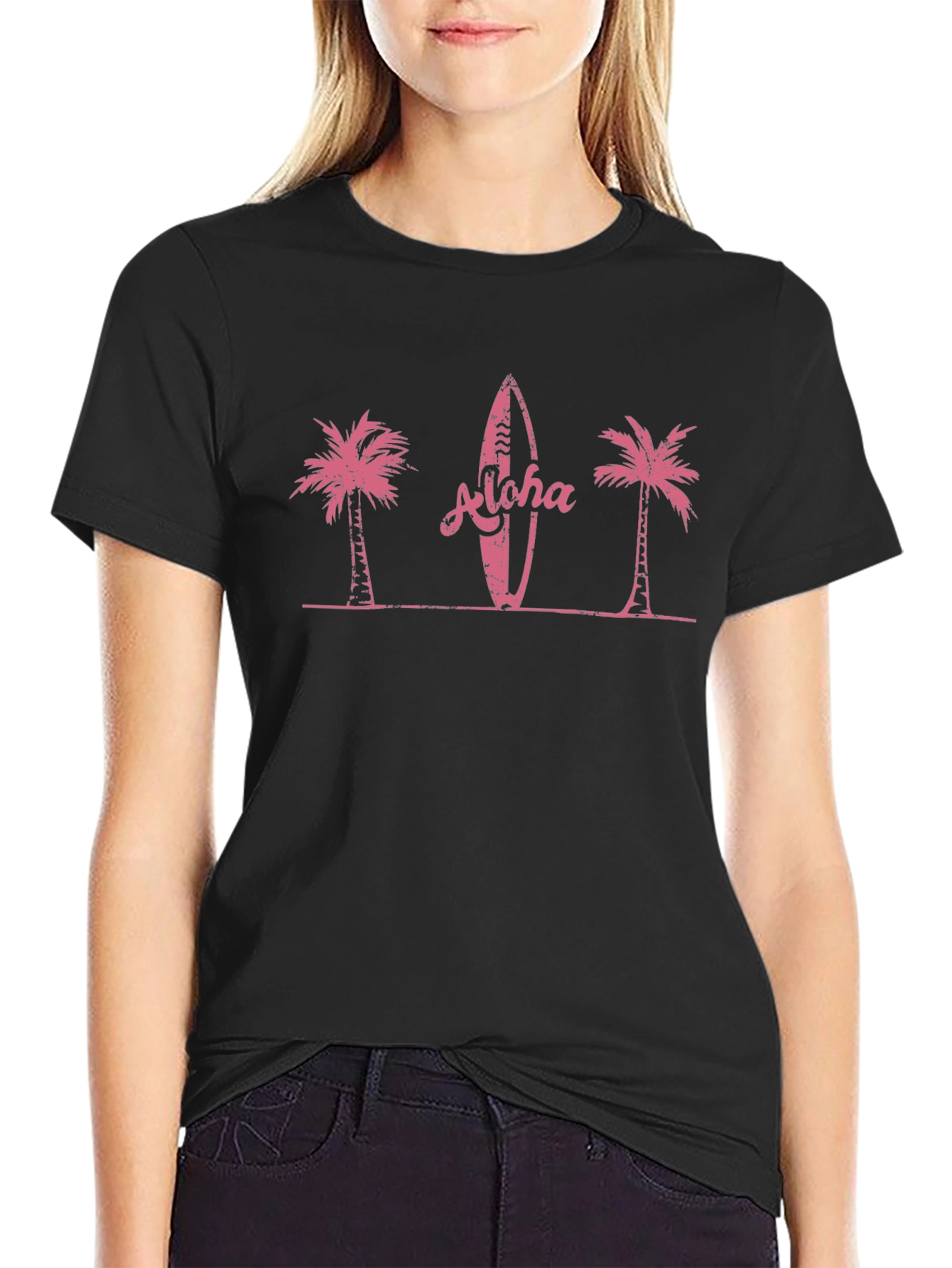 Aloha Surfboard Palm Tree Graphic Tee