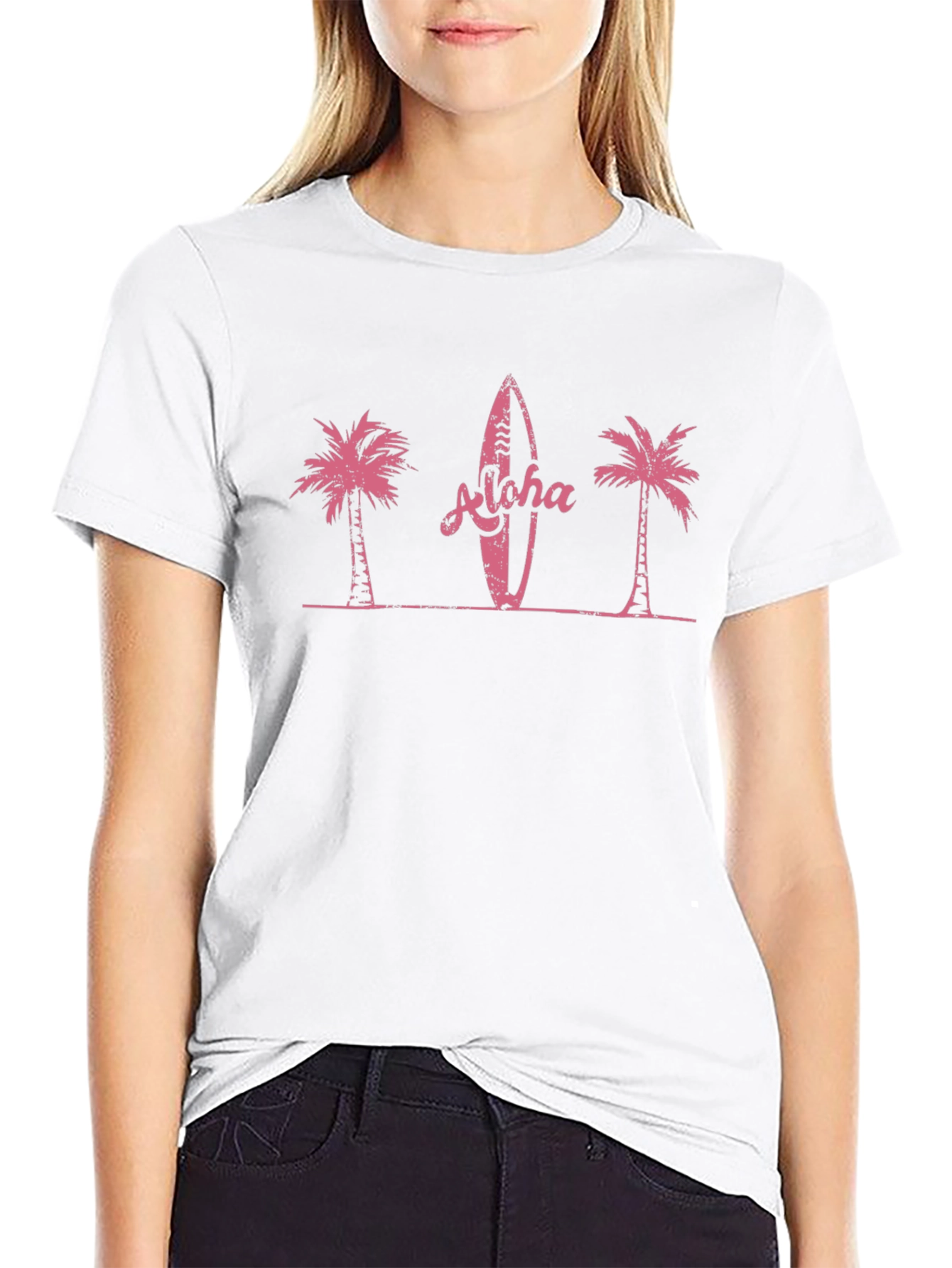 Aloha Surfboard Palm Tree Graphic Tee