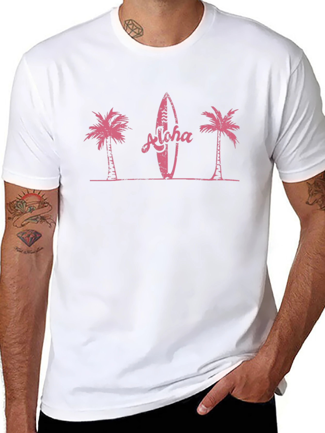 Aloha Surfboard Palm Tree Graphic Tee