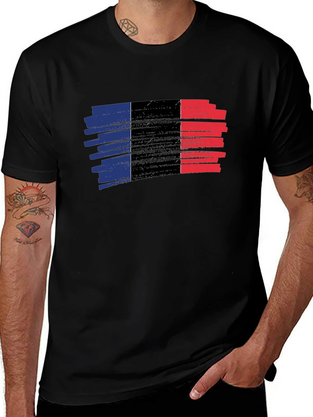 French Flag Brushstroke T-Shirt - Black Cotton Tee