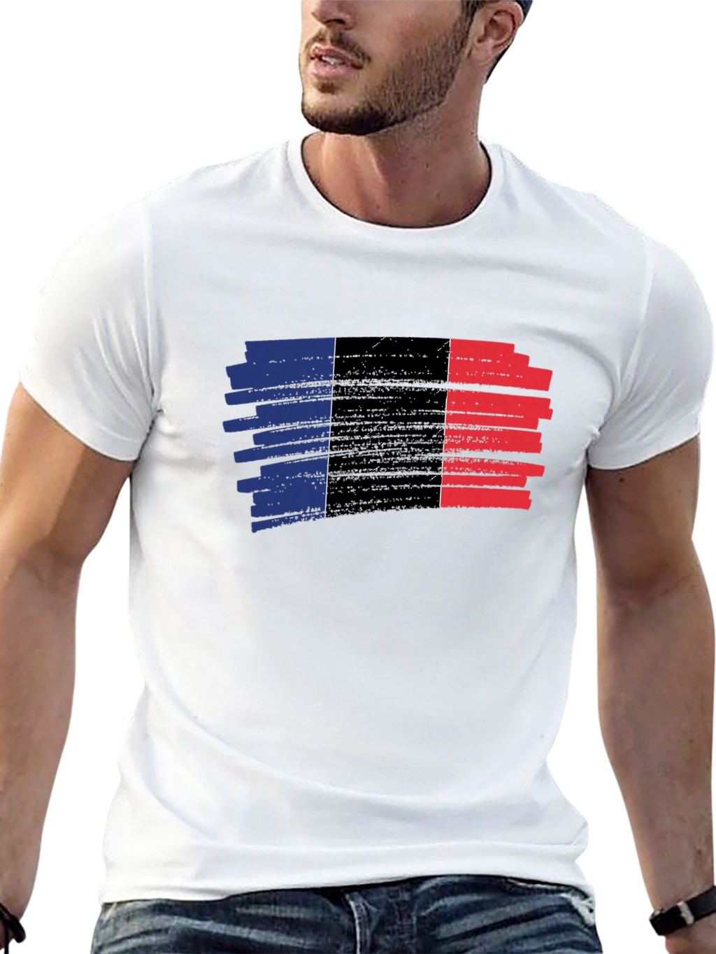 French Flag Brushstroke T-Shirt - Black Cotton Tee