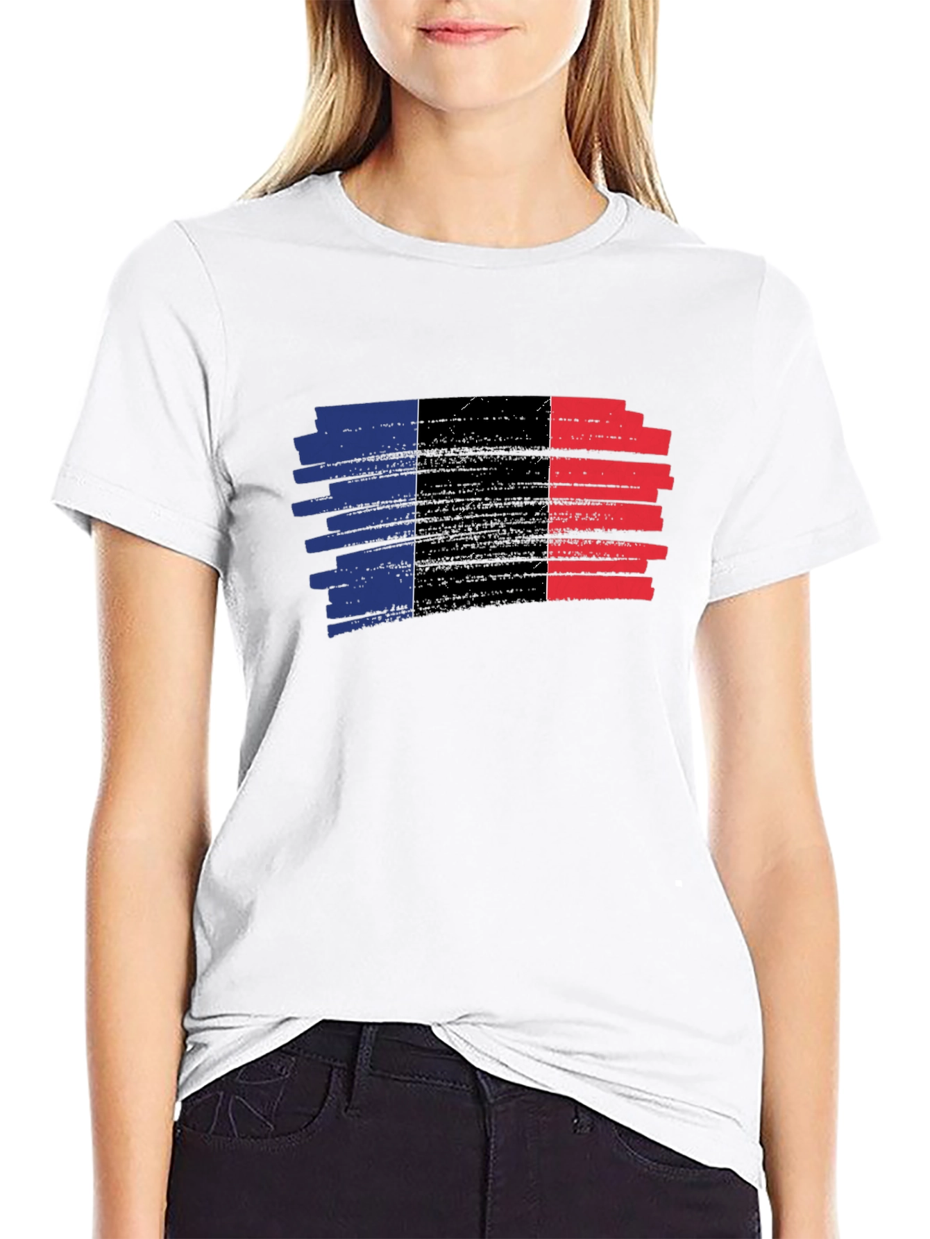 French Flag Brushstroke T-Shirt - Black Cotton Tee