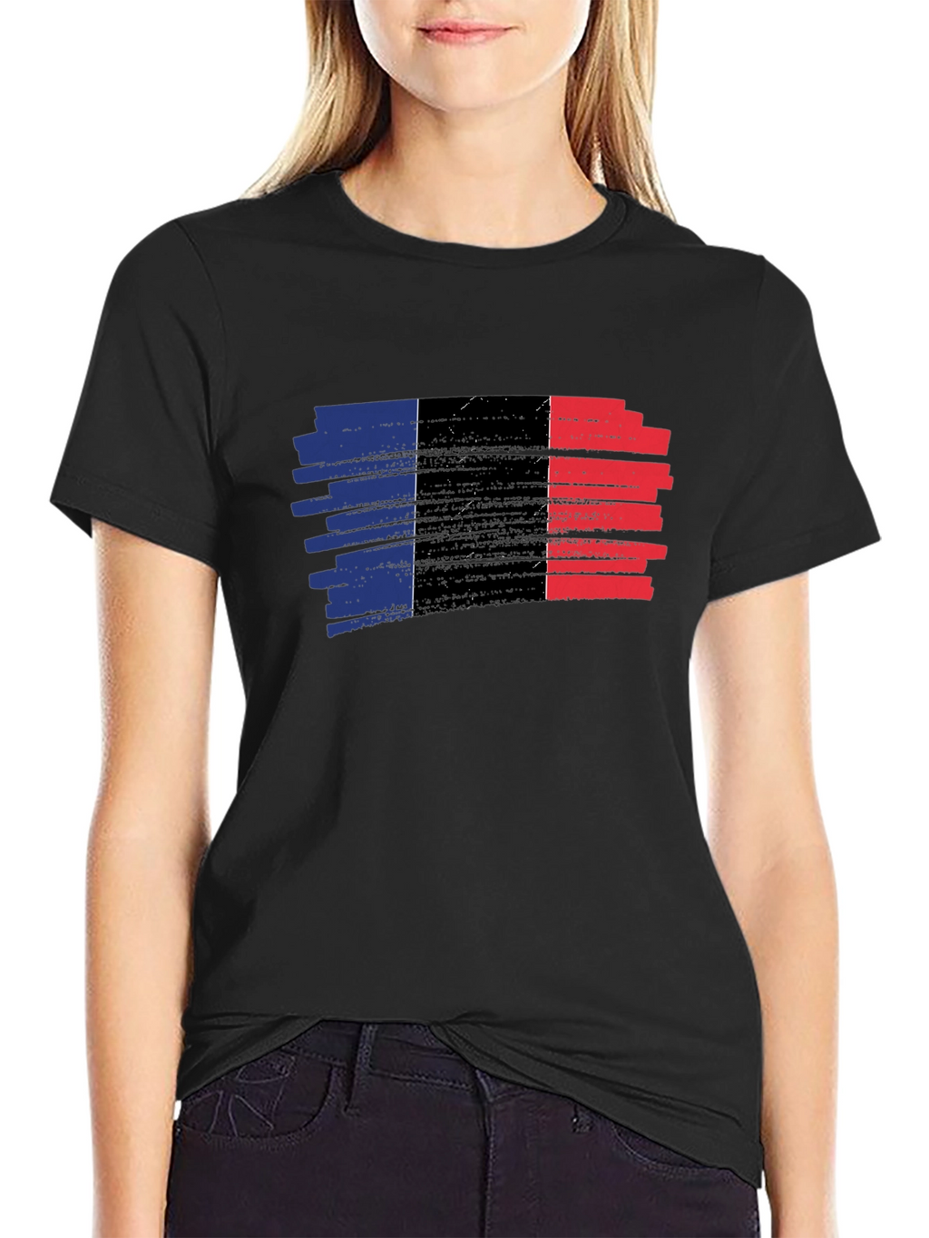 French Flag Brushstroke T-Shirt - Black Cotton Tee