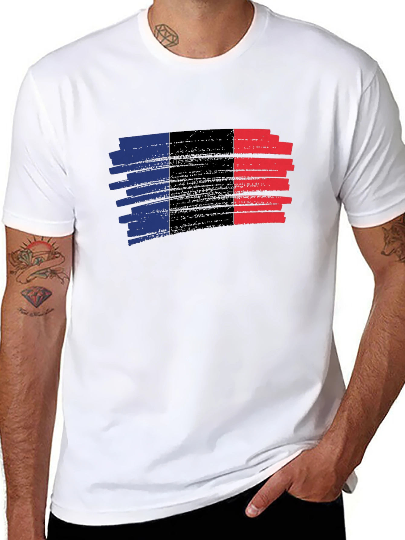 French Flag Brushstroke T-Shirt - Black Cotton Tee