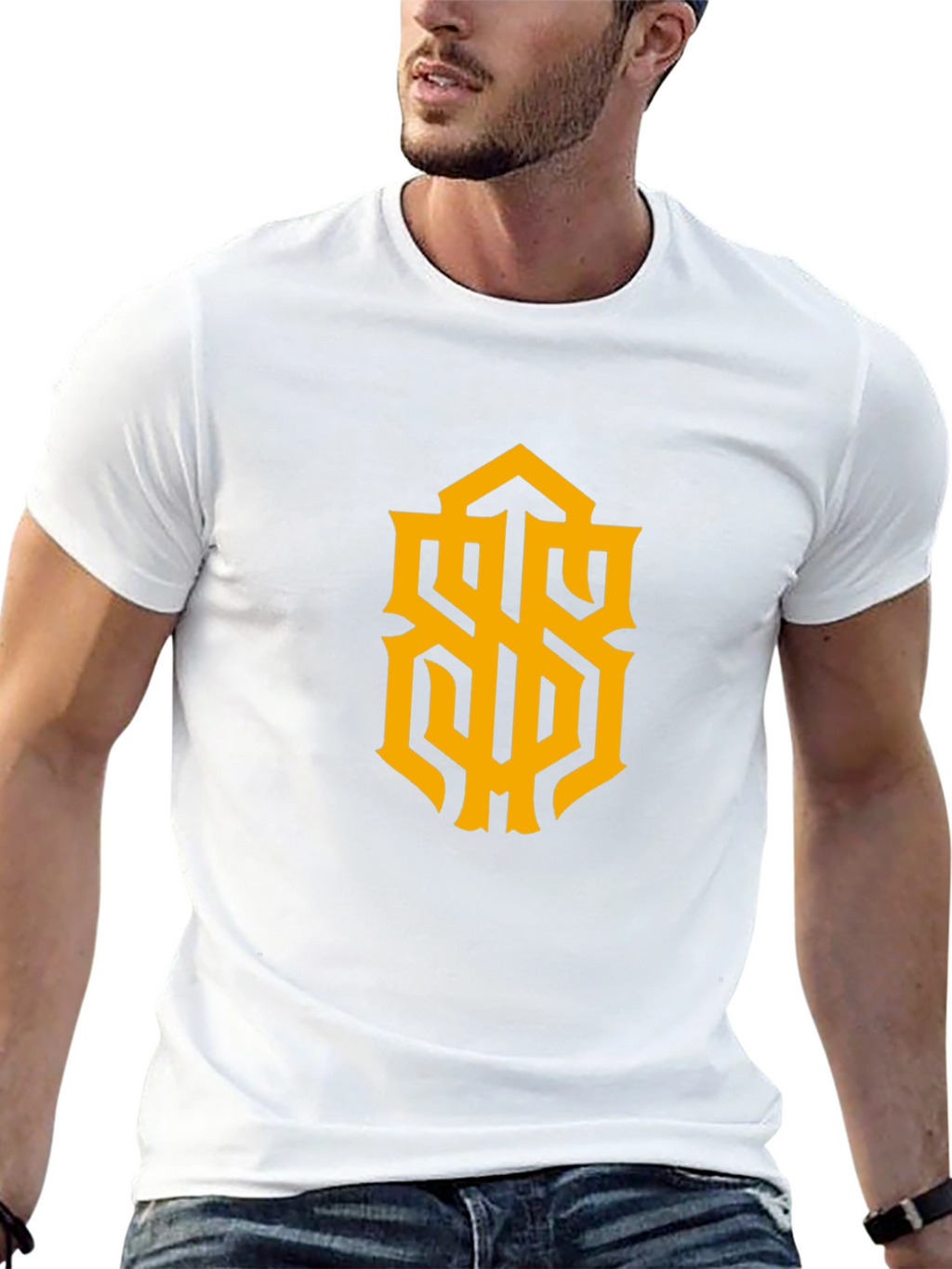 Stylish Black Tee with Gold Graphic Design