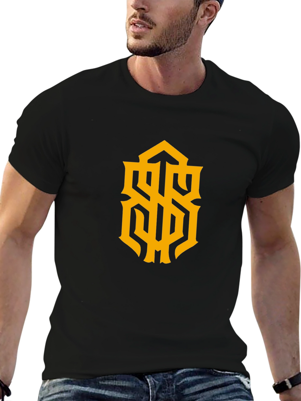 Stylish Black Tee with Gold Graphic Design