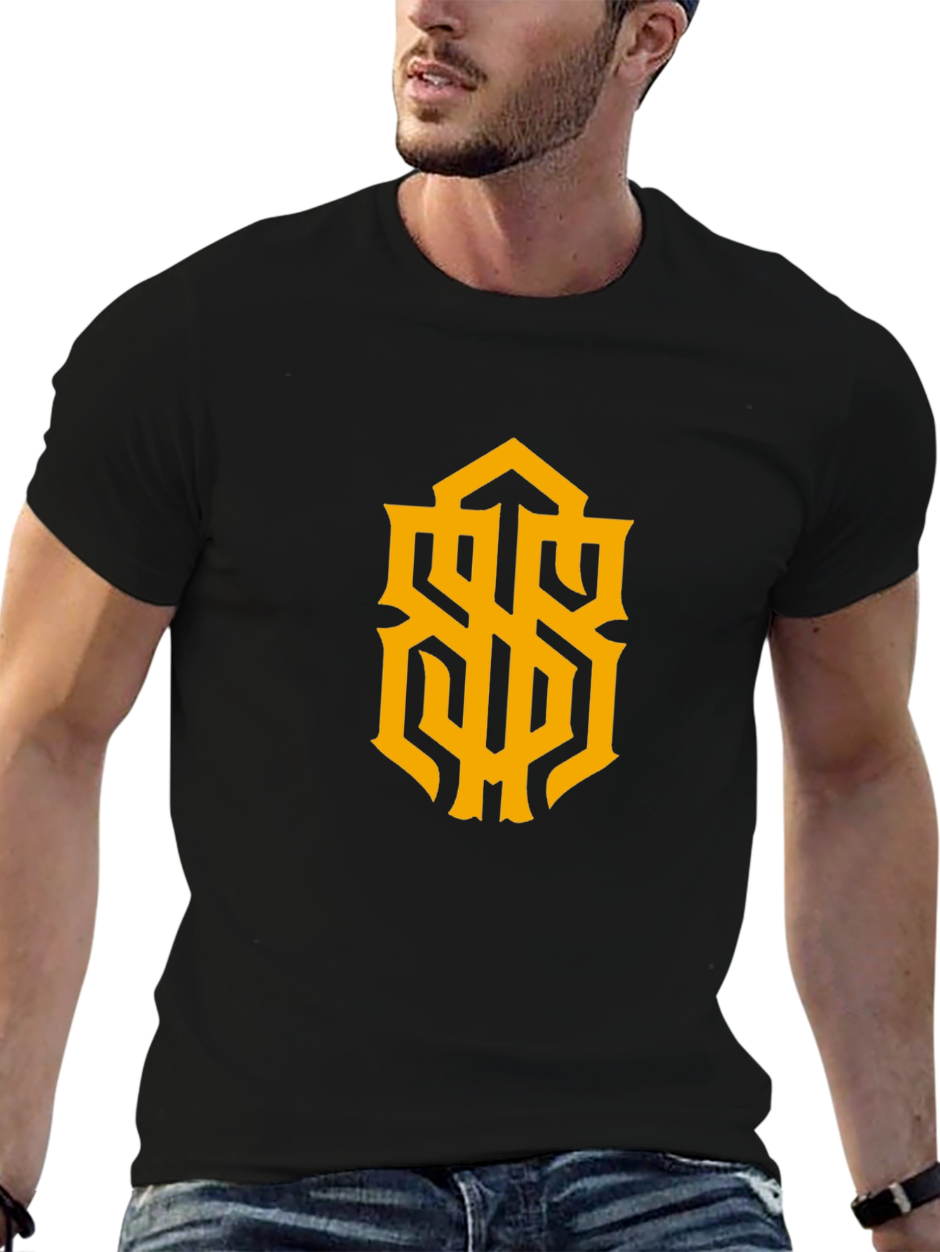 Stylish Black Tee with Gold Graphic Design