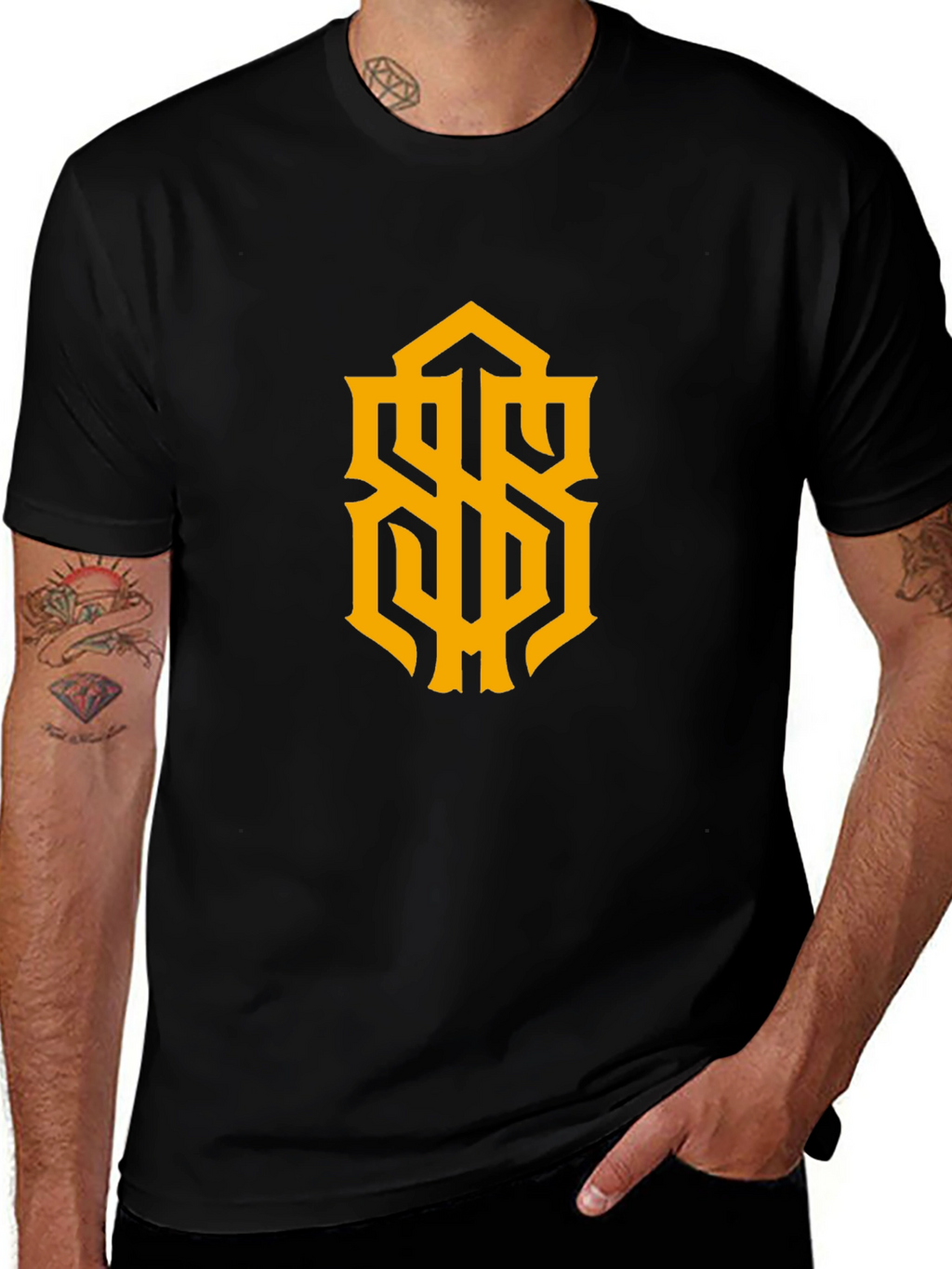 Stylish Black Tee with Gold Graphic Design