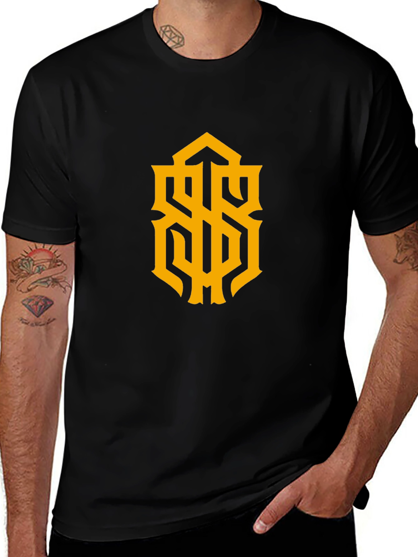 Stylish Black Tee with Gold Graphic Design