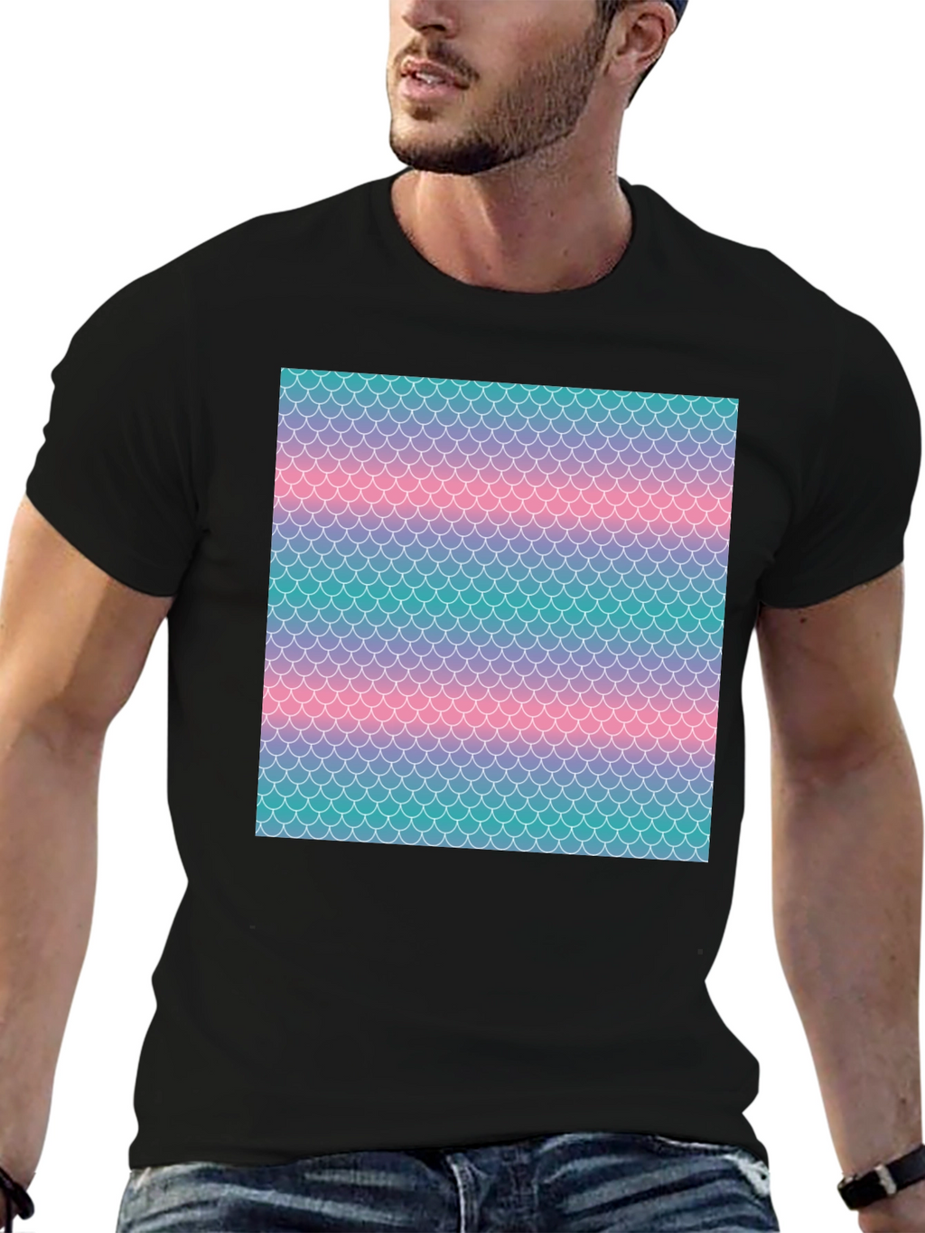 Mermaid Scale Print Black T-Shirt