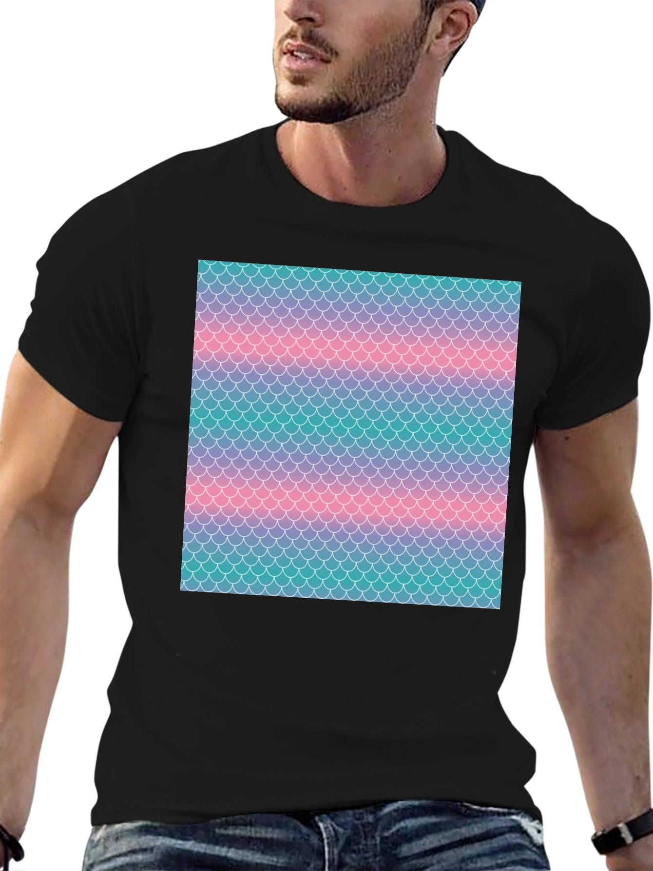 Mermaid Scale Print Black T-Shirt