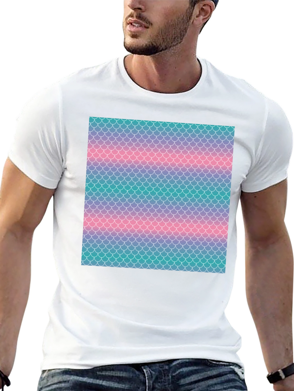 Mermaid Scale Print Black T-Shirt