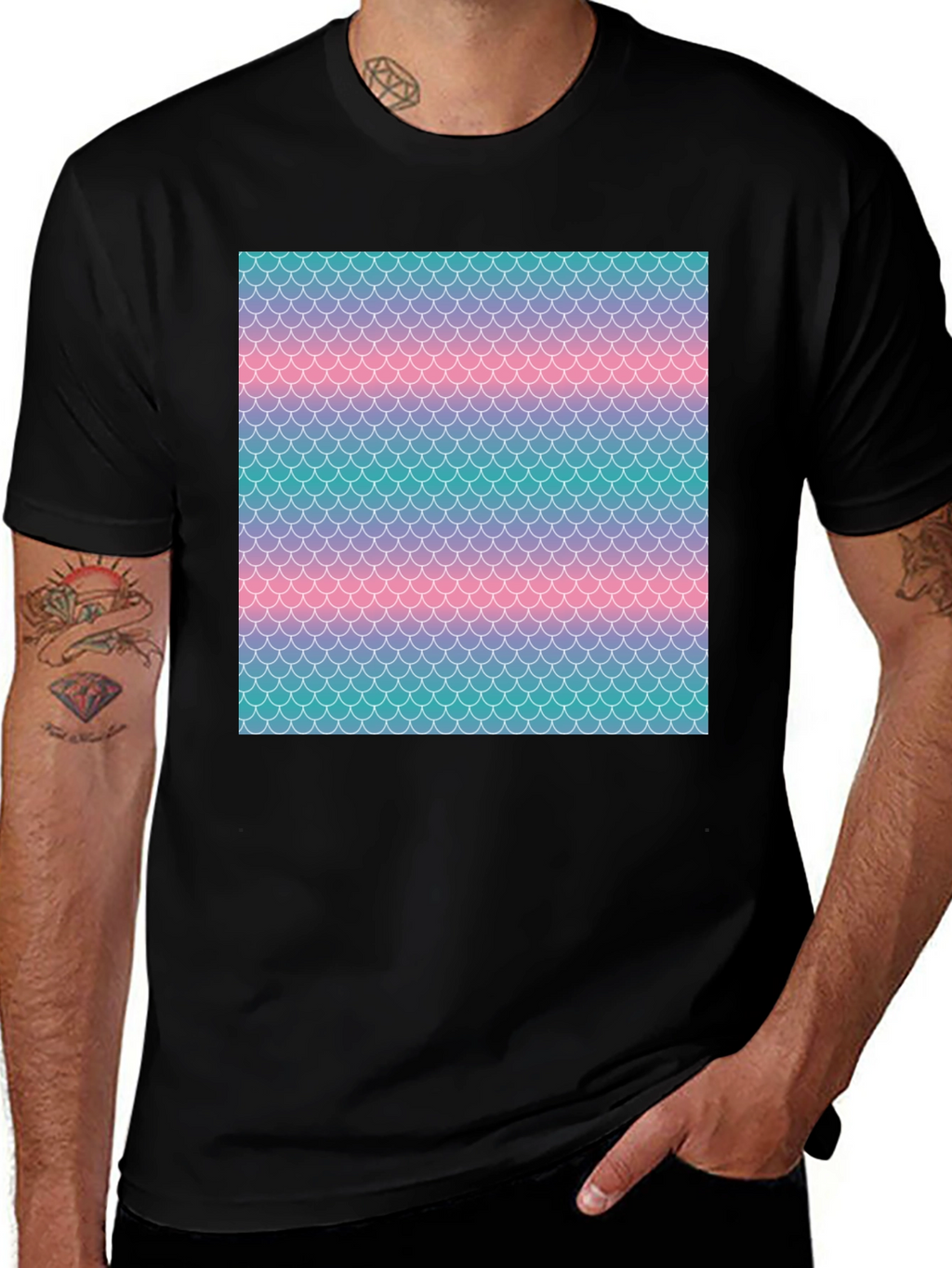 Mermaid Scale Print Black T-Shirt