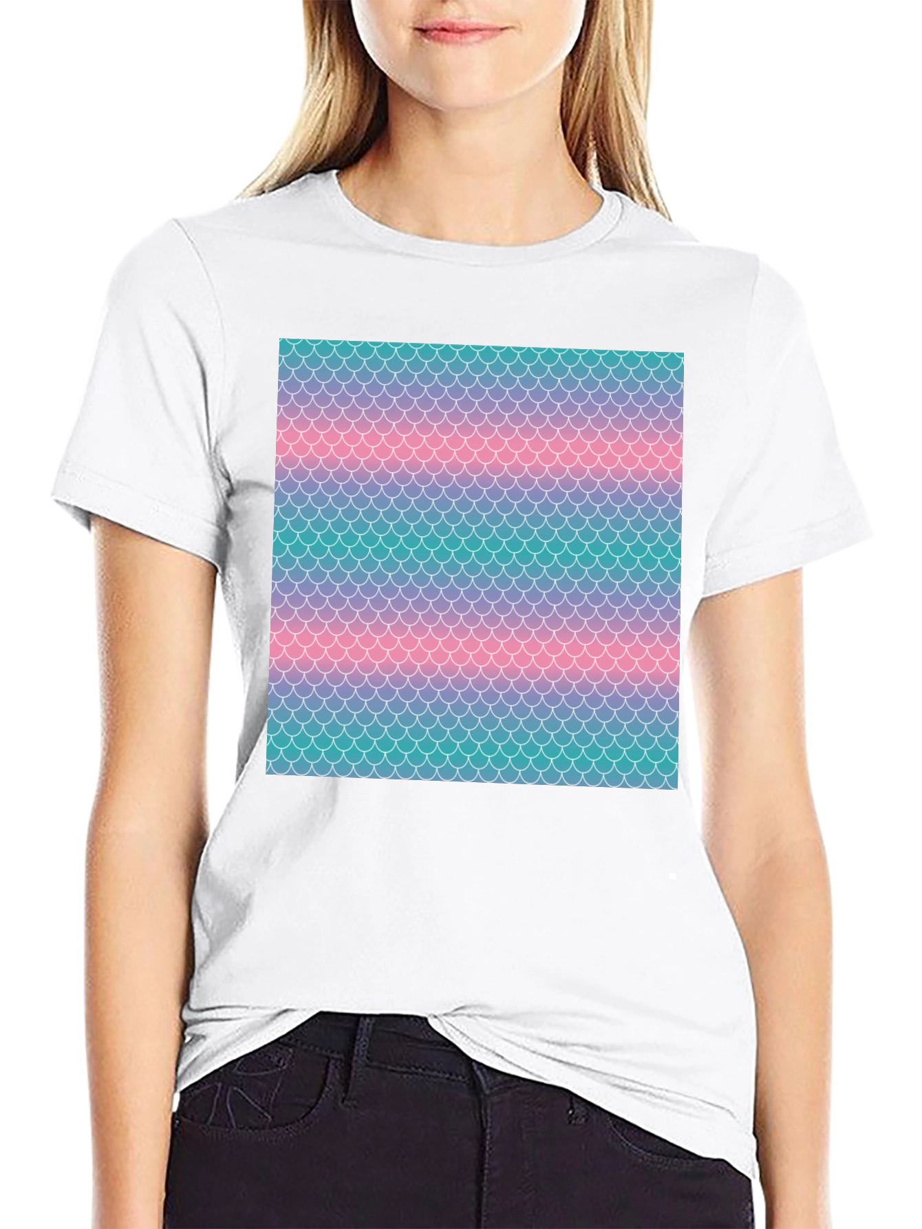 Mermaid Scale Print Black T-Shirt