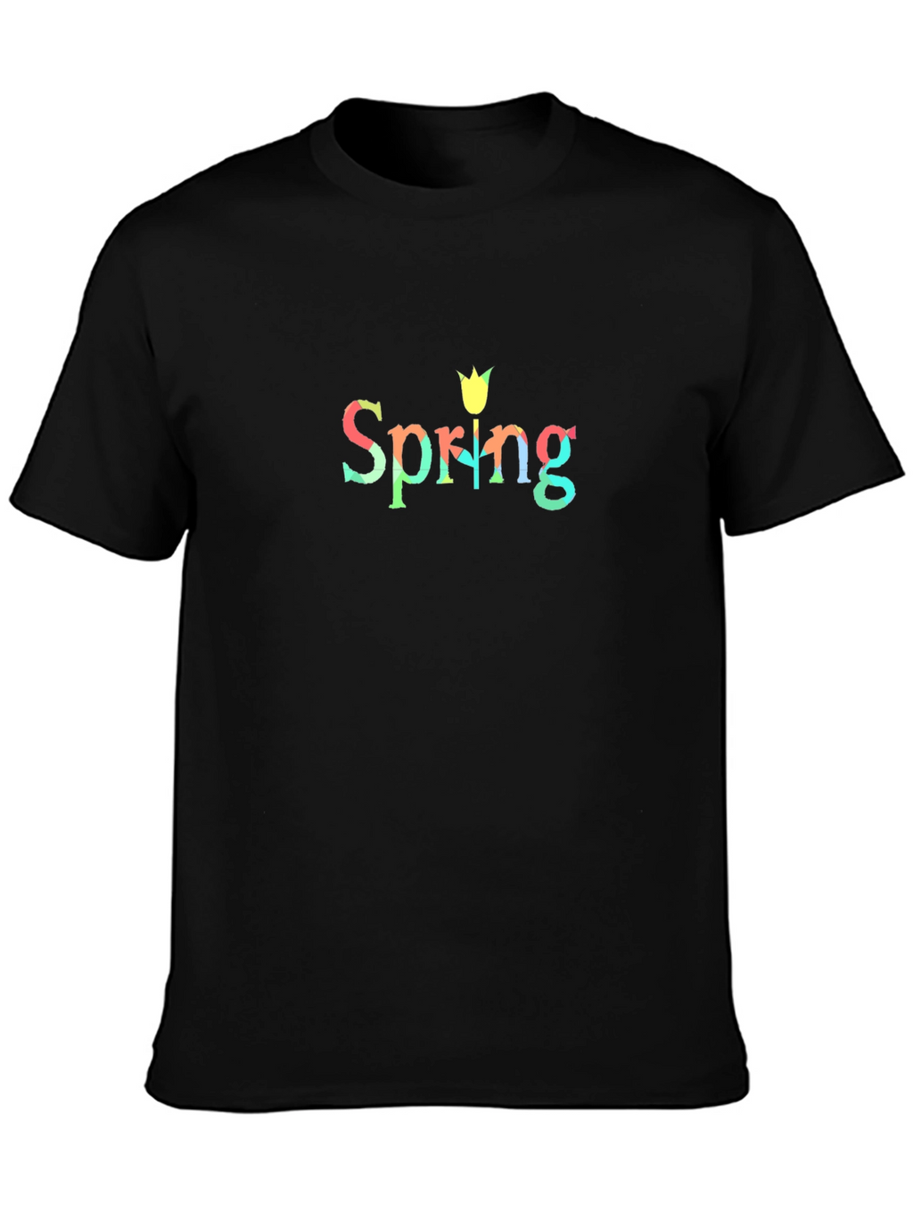 Spring Tulip Graphic Black T-Shirt