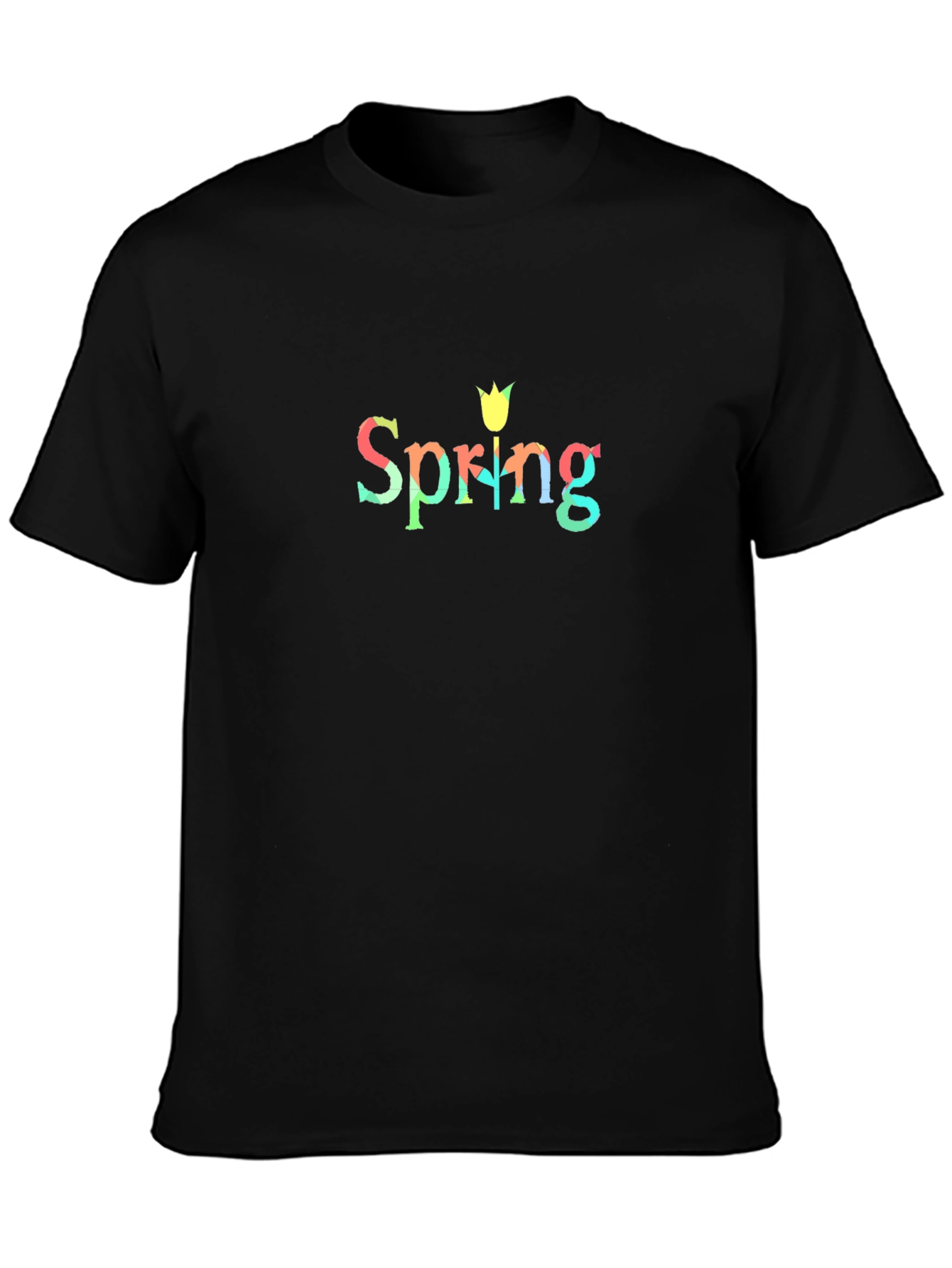 Spring Tulip Graphic Black T-Shirt