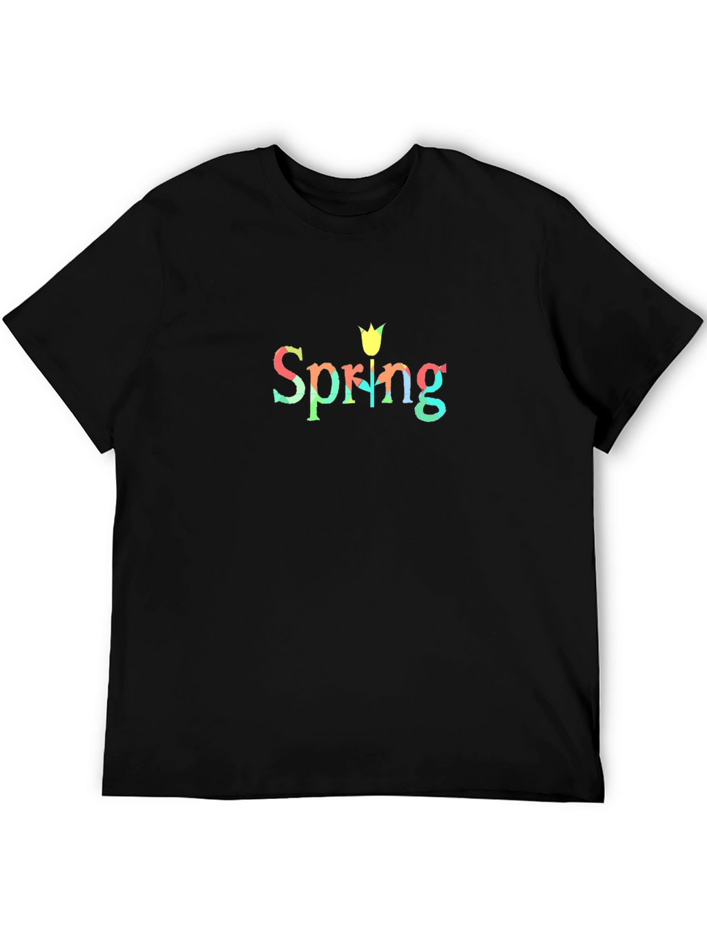 Spring Tulip Graphic Black T-Shirt