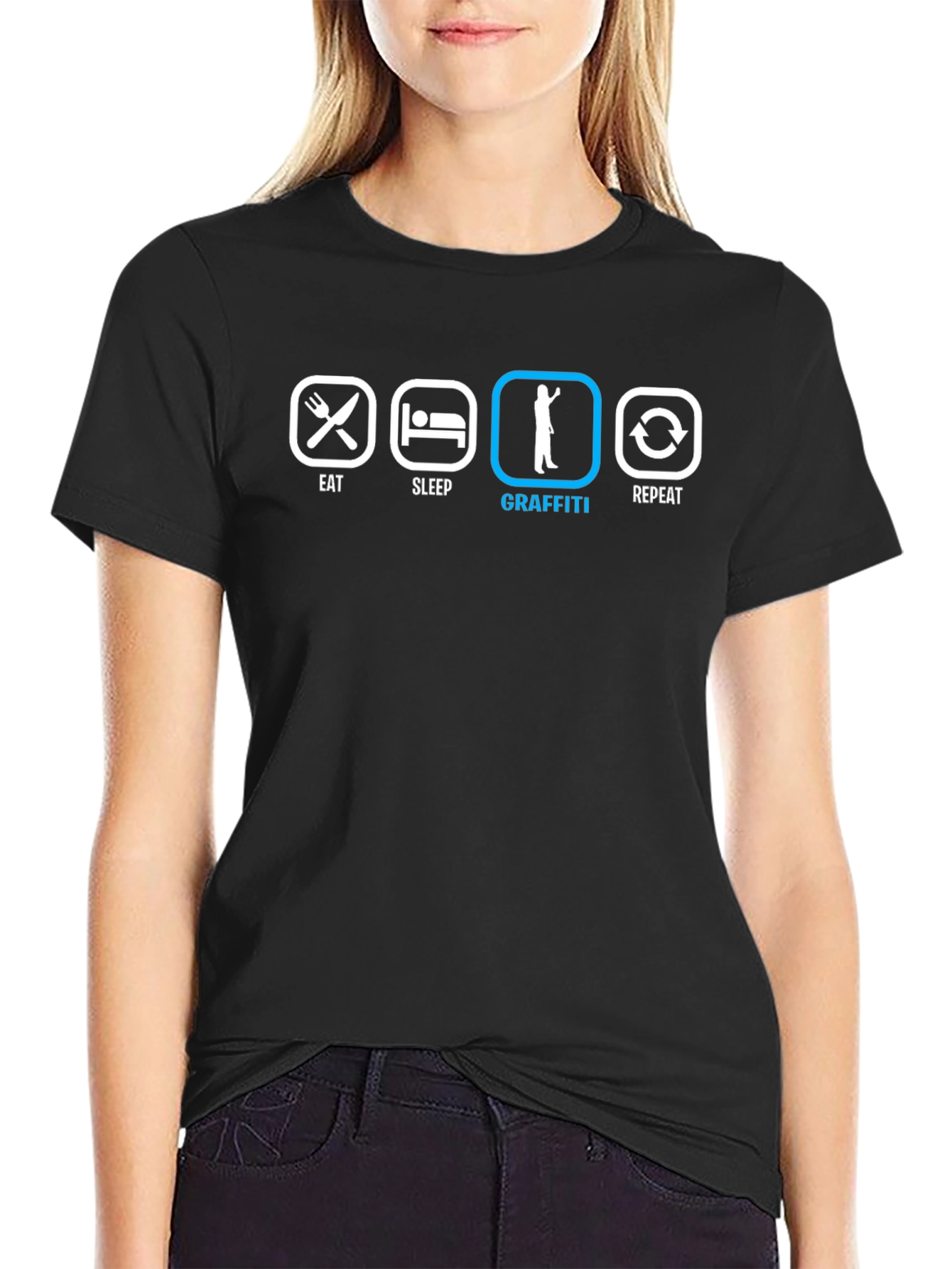 Eat Sleep Graffiti Repeat Black T-Shirt