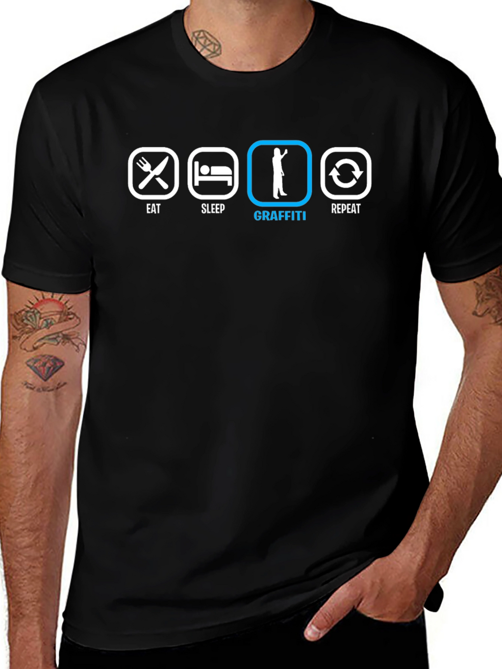 Eat Sleep Graffiti Repeat Black T-Shirt