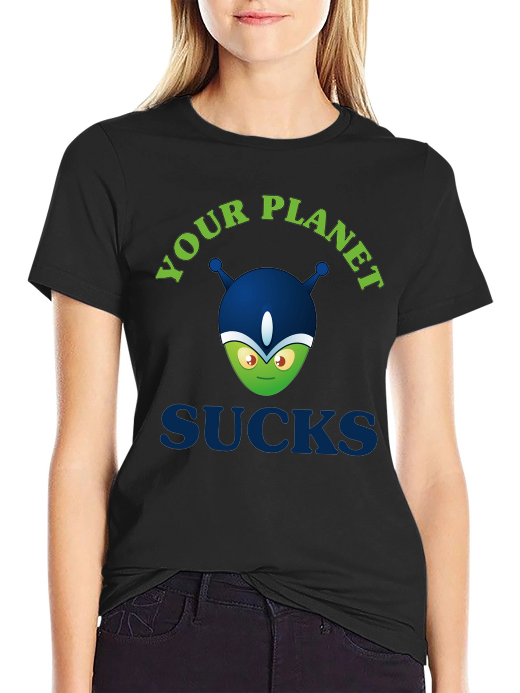 Your Planet Sucks Alien Graphic Tee - Black