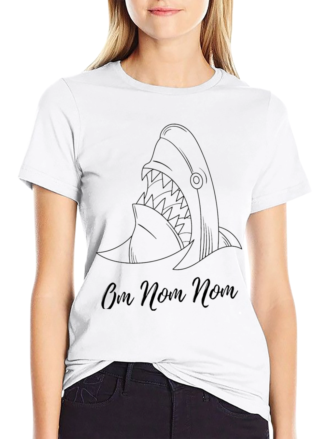 Shark Om Nom Nom T-Shirt - Black Cotton Tee