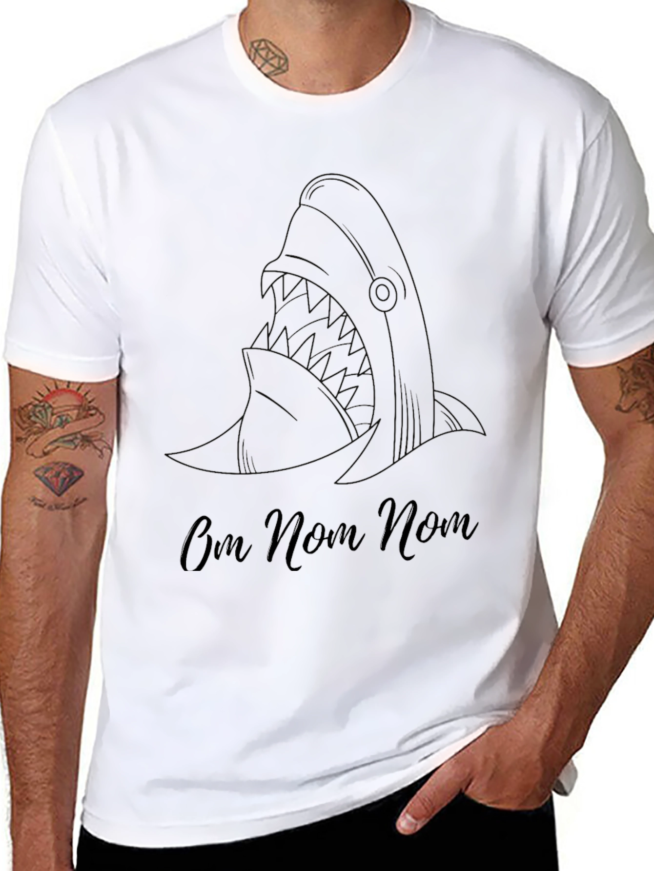 Shark Om Nom Nom T-Shirt - Black Cotton Tee