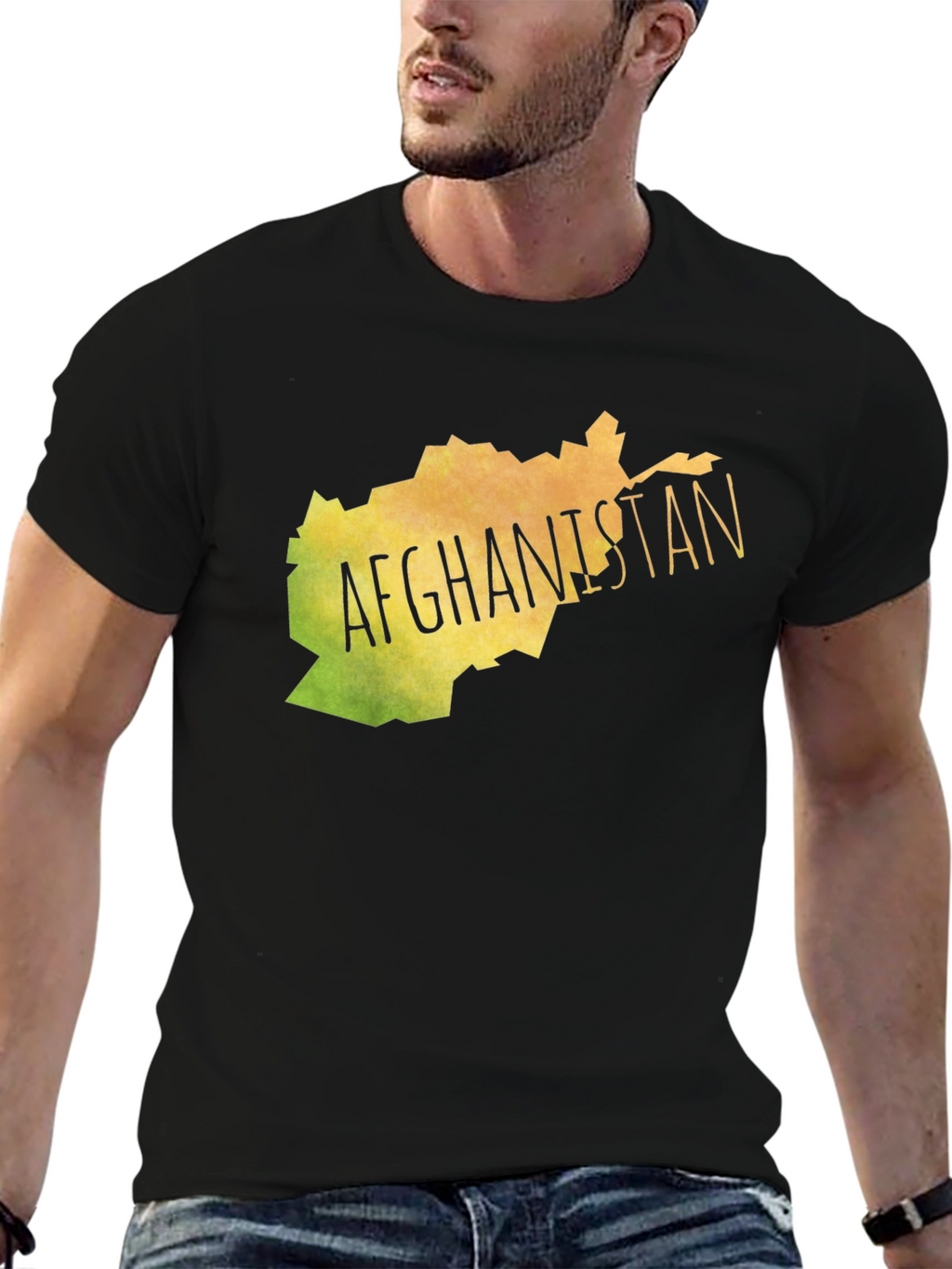 Afghanistan Map Graphic Tee - Black Cotton T-Shirt