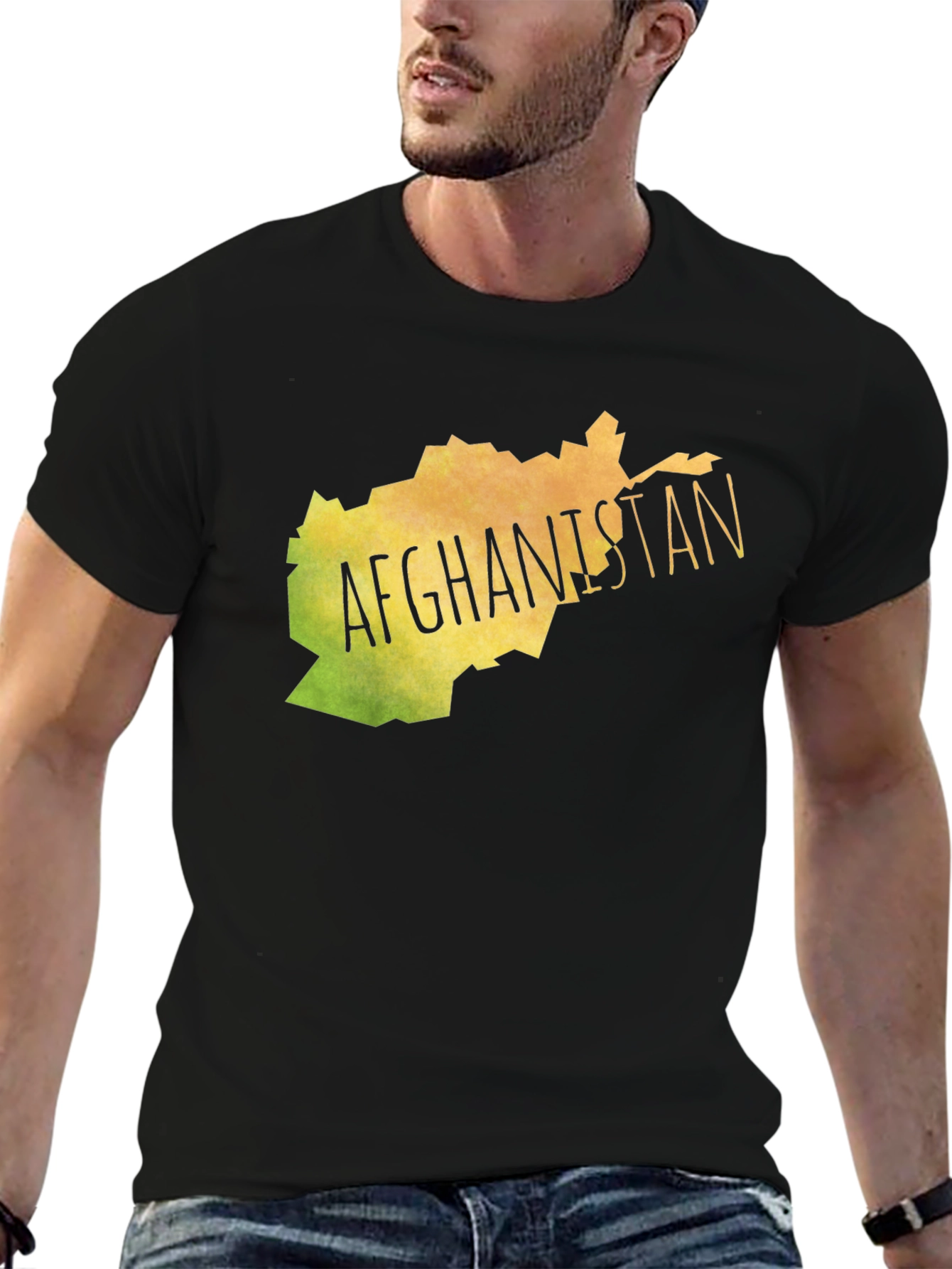 Afghanistan Map Graphic Tee - Black Cotton T-Shirt