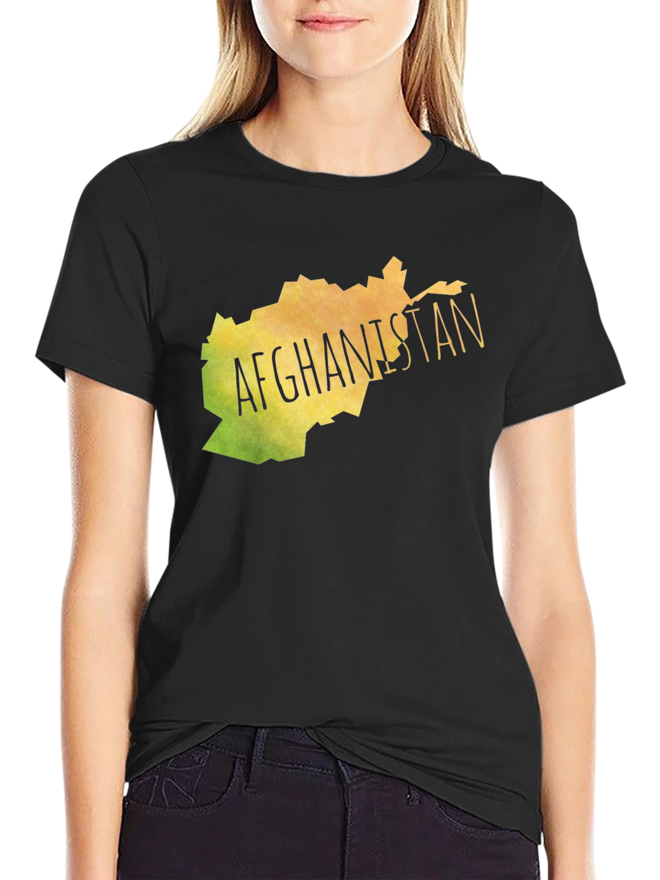 Afghanistan Map Graphic Tee - Black Cotton T-Shirt