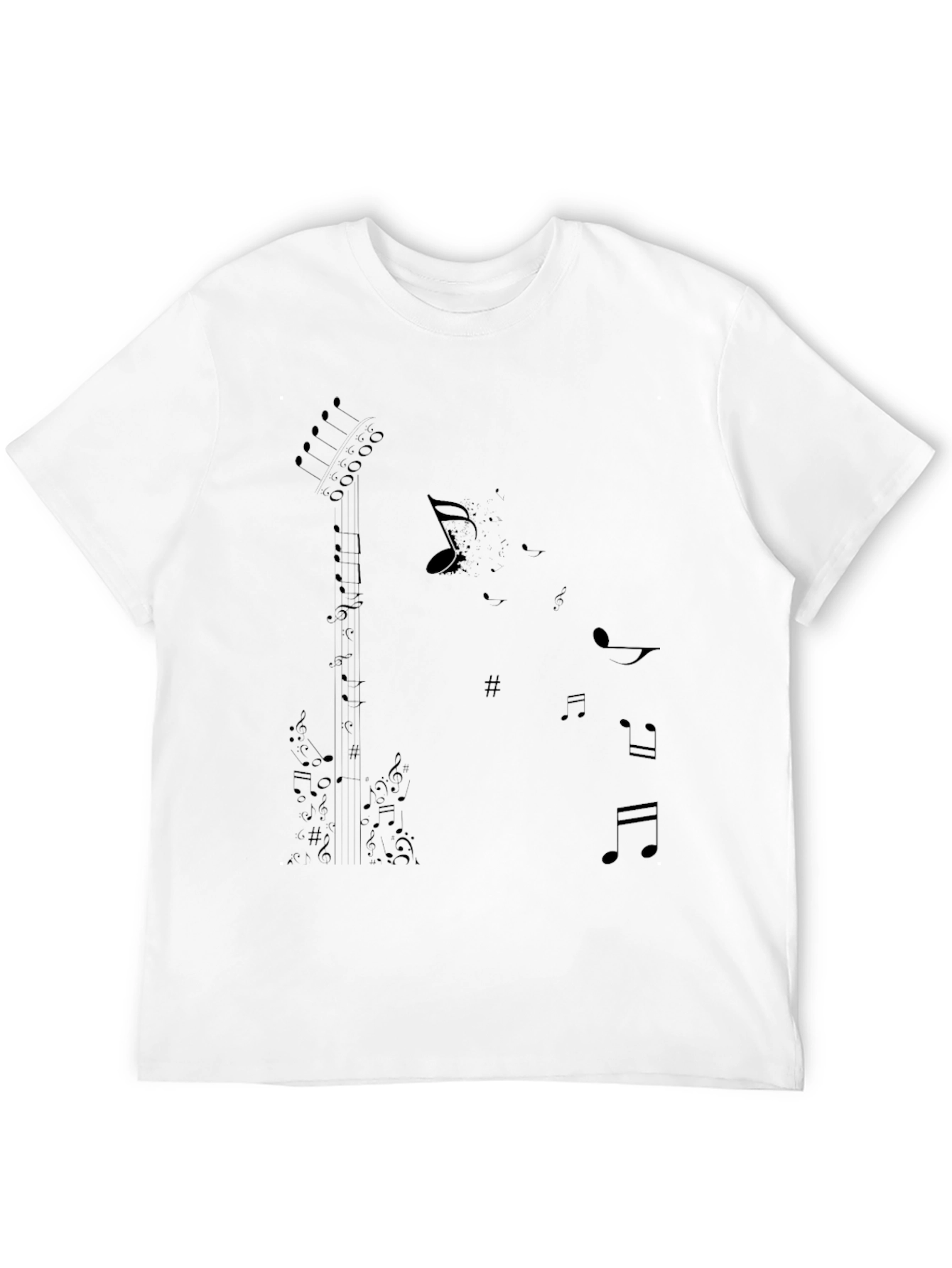 Musical Notes Guitar Graphic Tee - Black