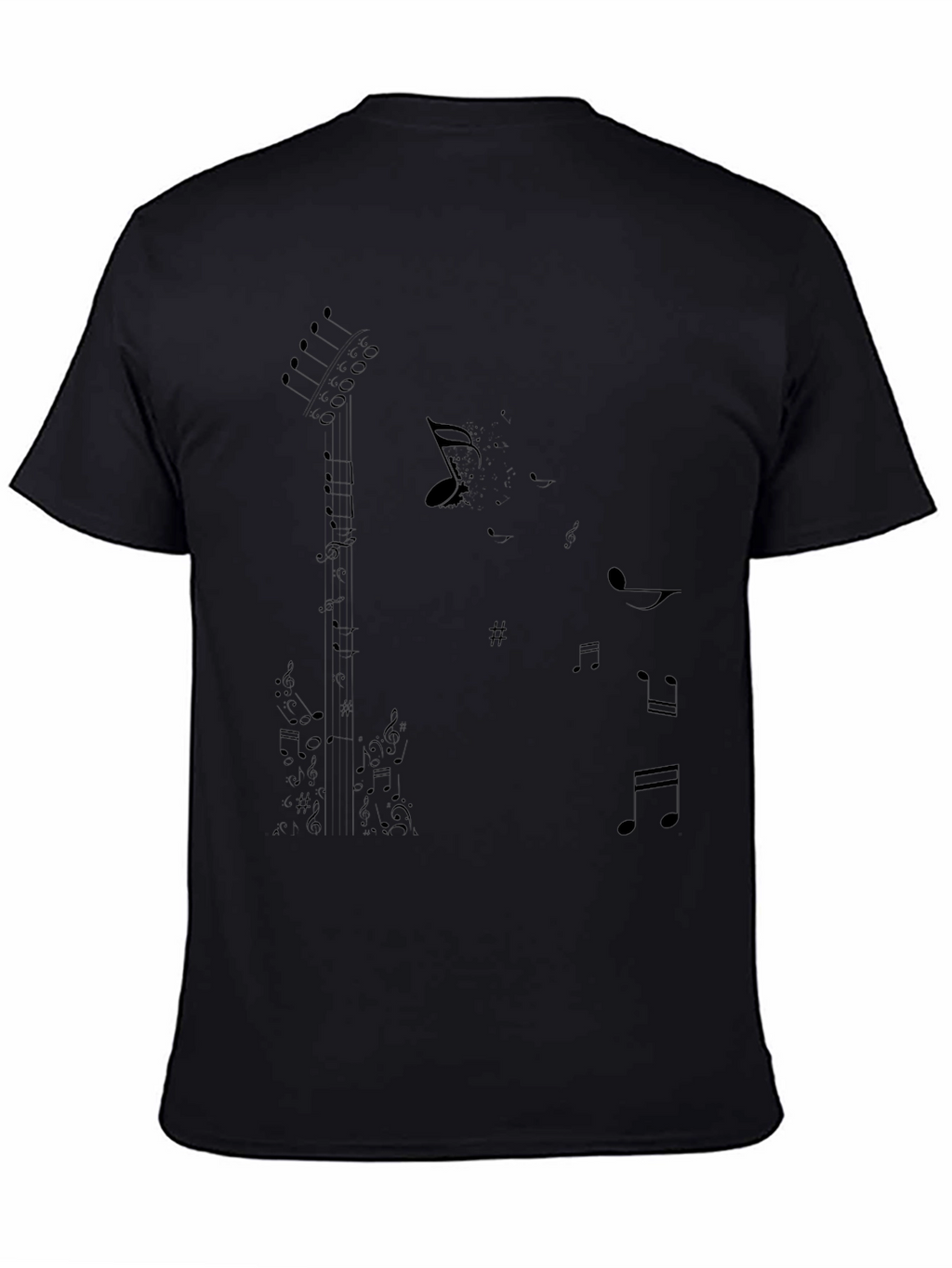 Musical Notes Guitar Graphic Tee - Black