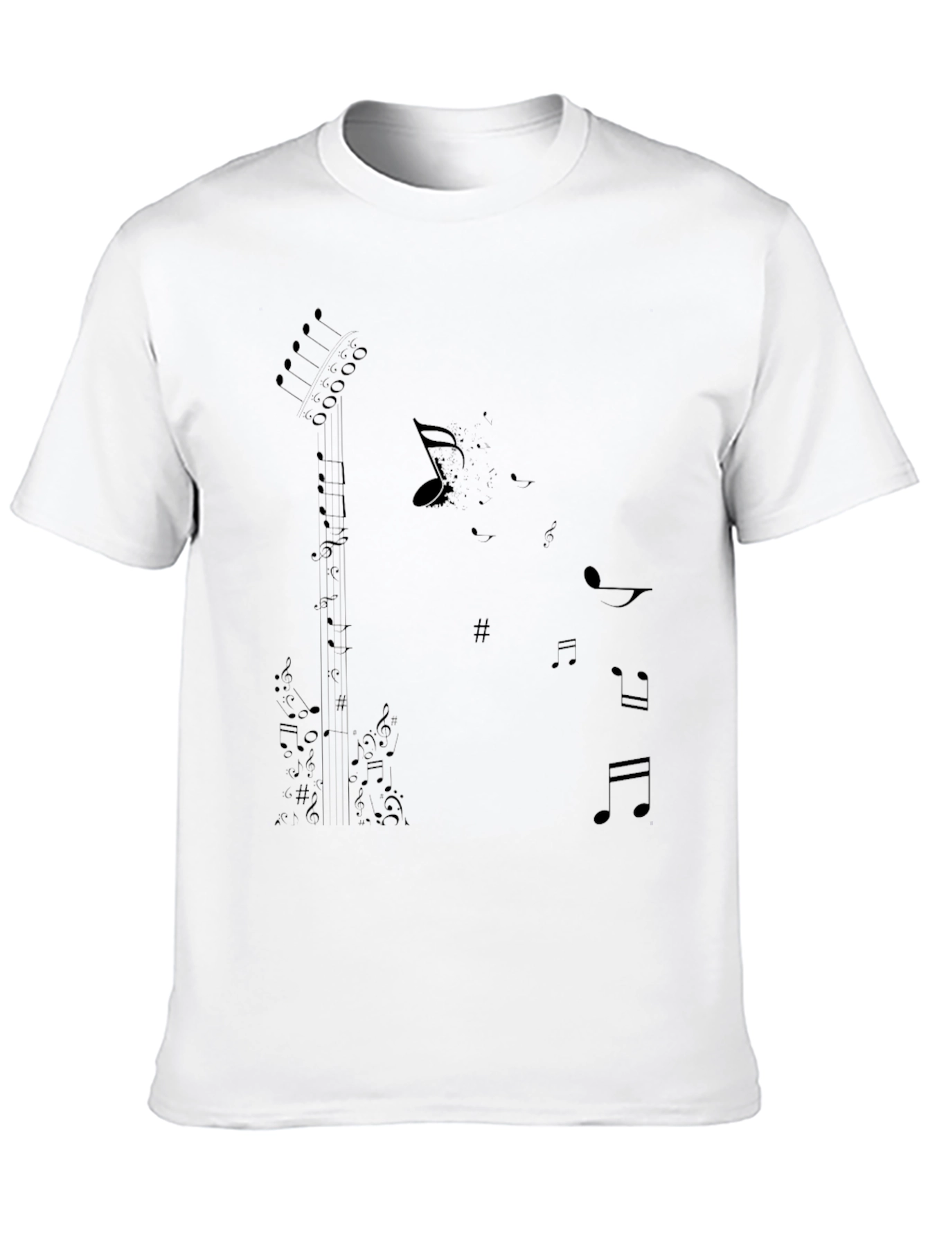 Musical Notes Guitar Graphic Tee - Black