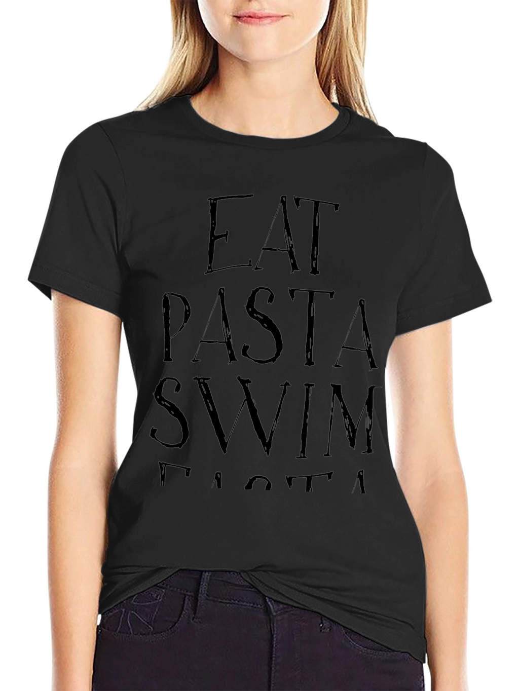 Eat Pasta Swim Faster Graphic Tee - Black