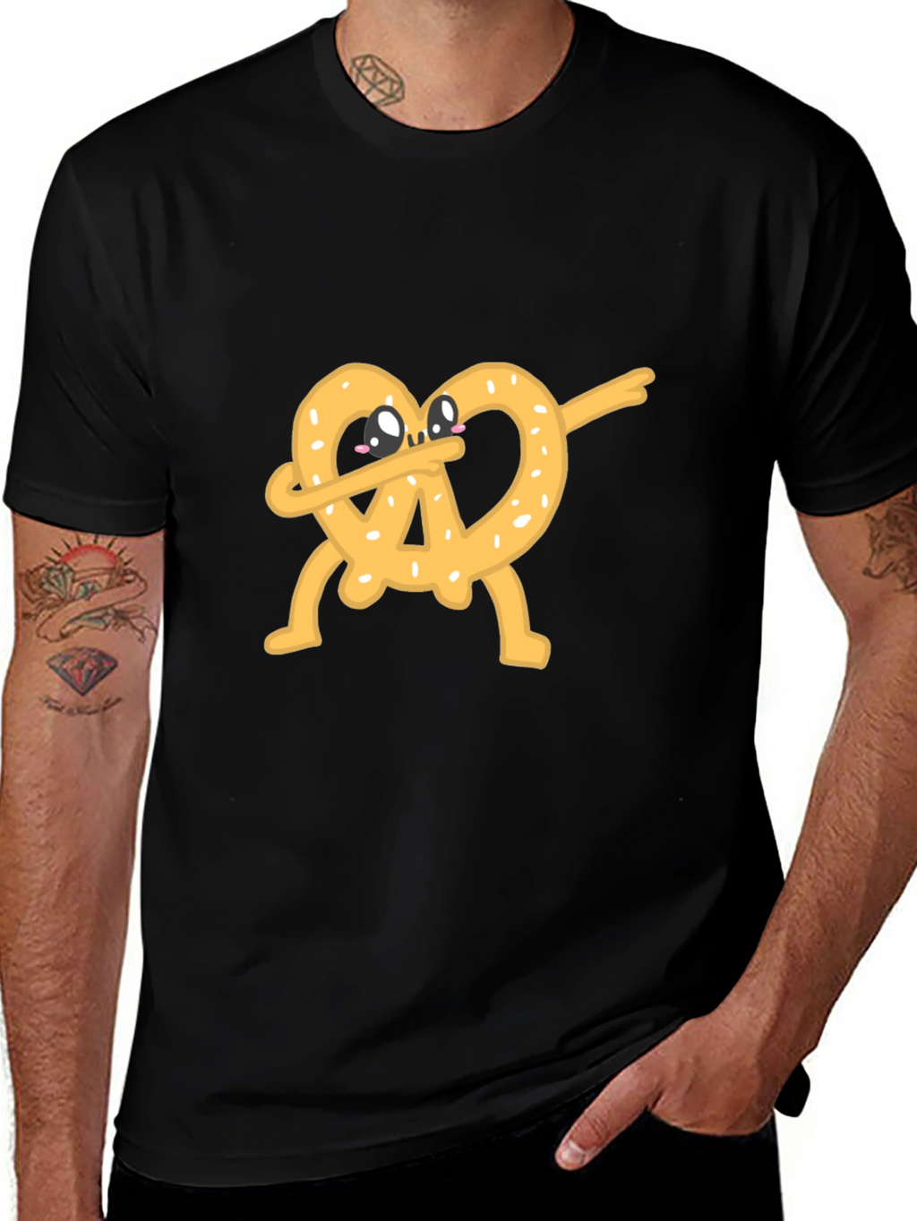 Dabbing Pretzel Graphic Tee - Unisex Black T-Shirt