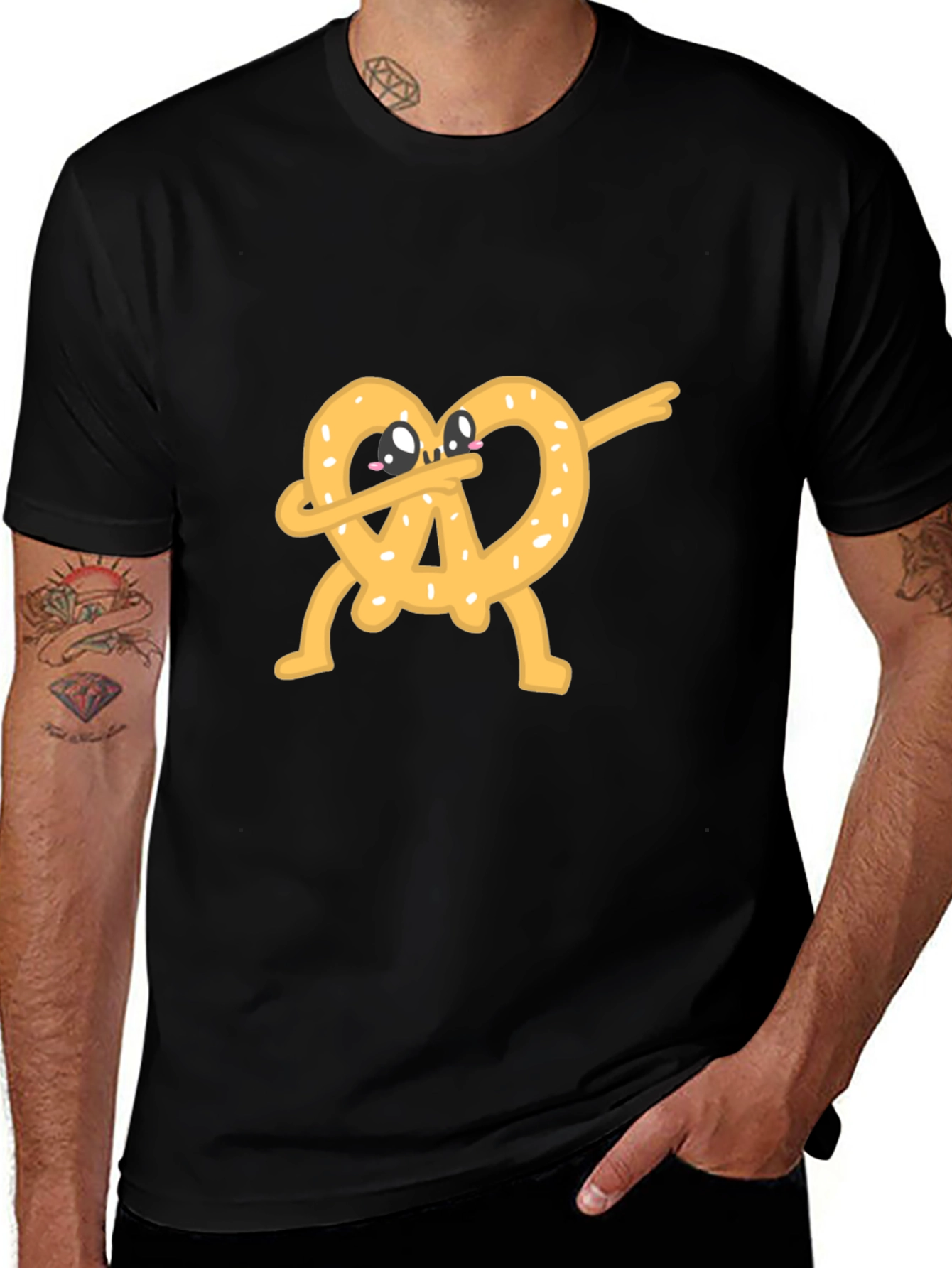 Dabbing Pretzel Graphic Tee - Unisex Black T-Shirt