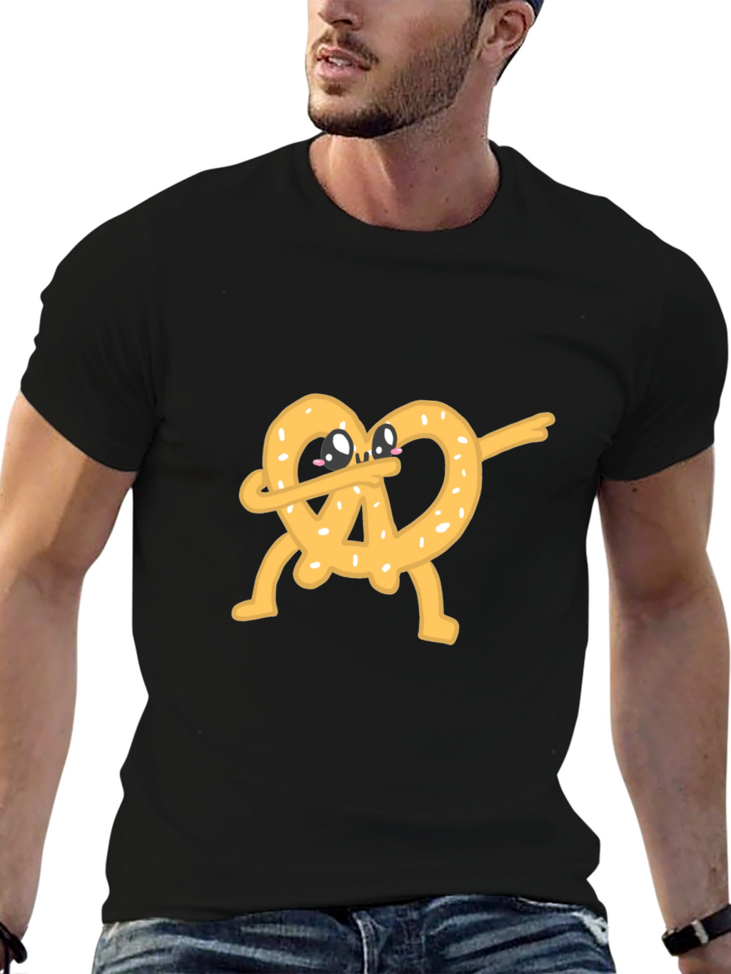 Dabbing Pretzel Graphic Tee - Unisex Black T-Shirt