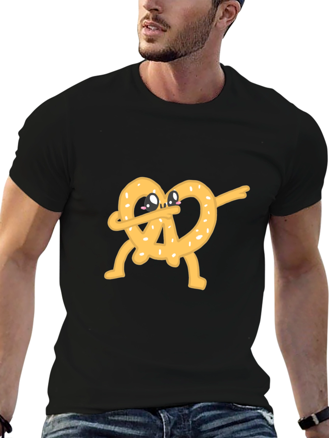 Dabbing Pretzel Graphic Tee - Unisex Black T-Shirt