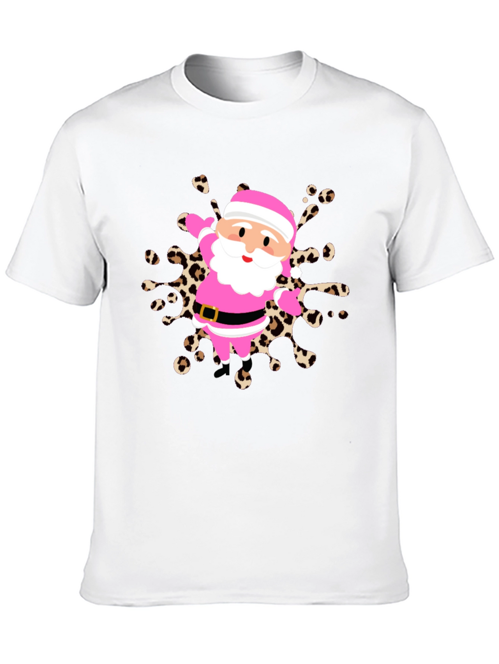 Festive Santa Tee - Pink & Leopard