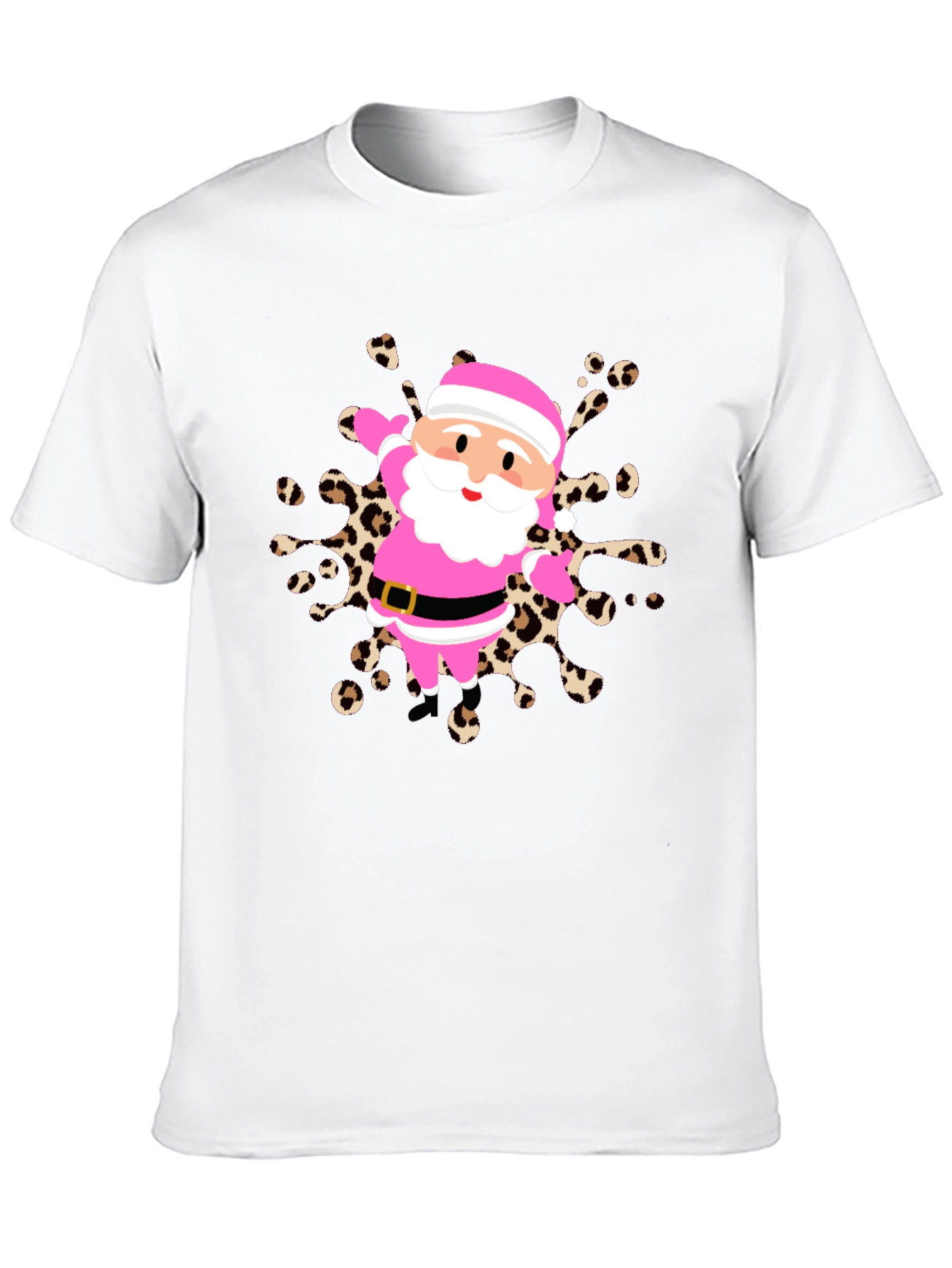Festive Santa Tee - Pink & Leopard