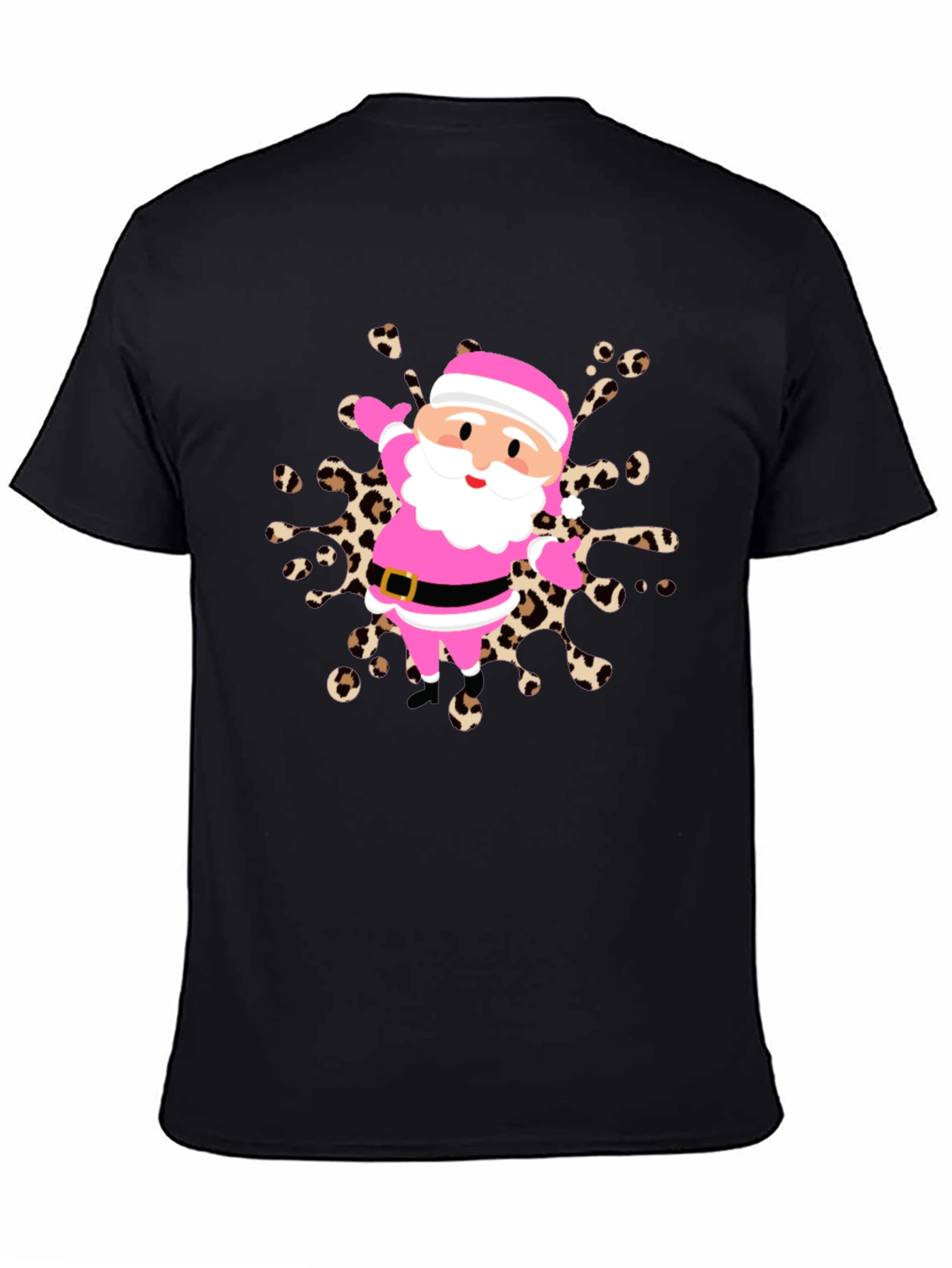Festive Santa Tee - Pink & Leopard