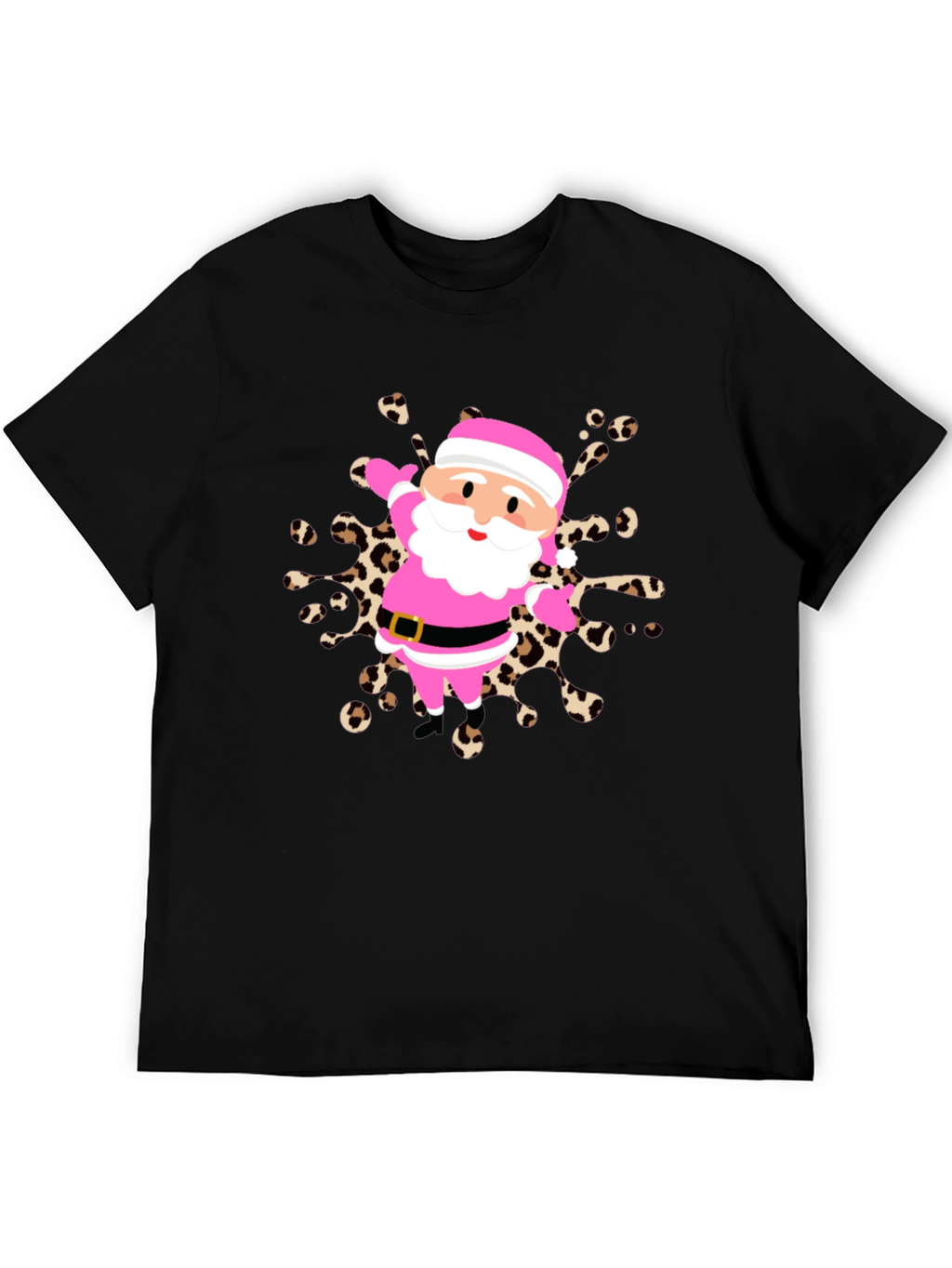 Festive Santa Tee - Pink & Leopard