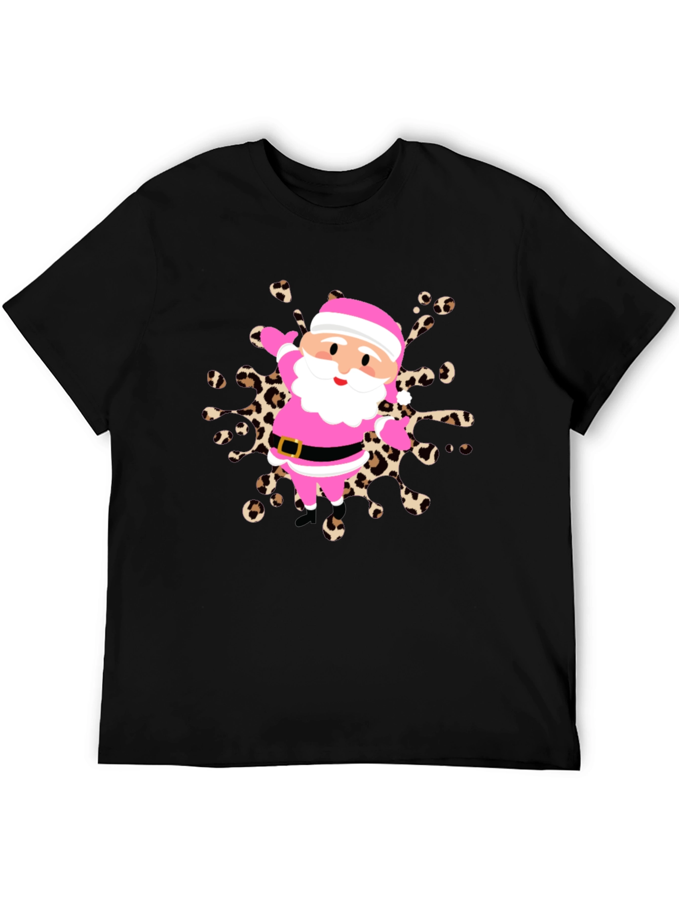 Festive Santa Tee - Pink & Leopard
