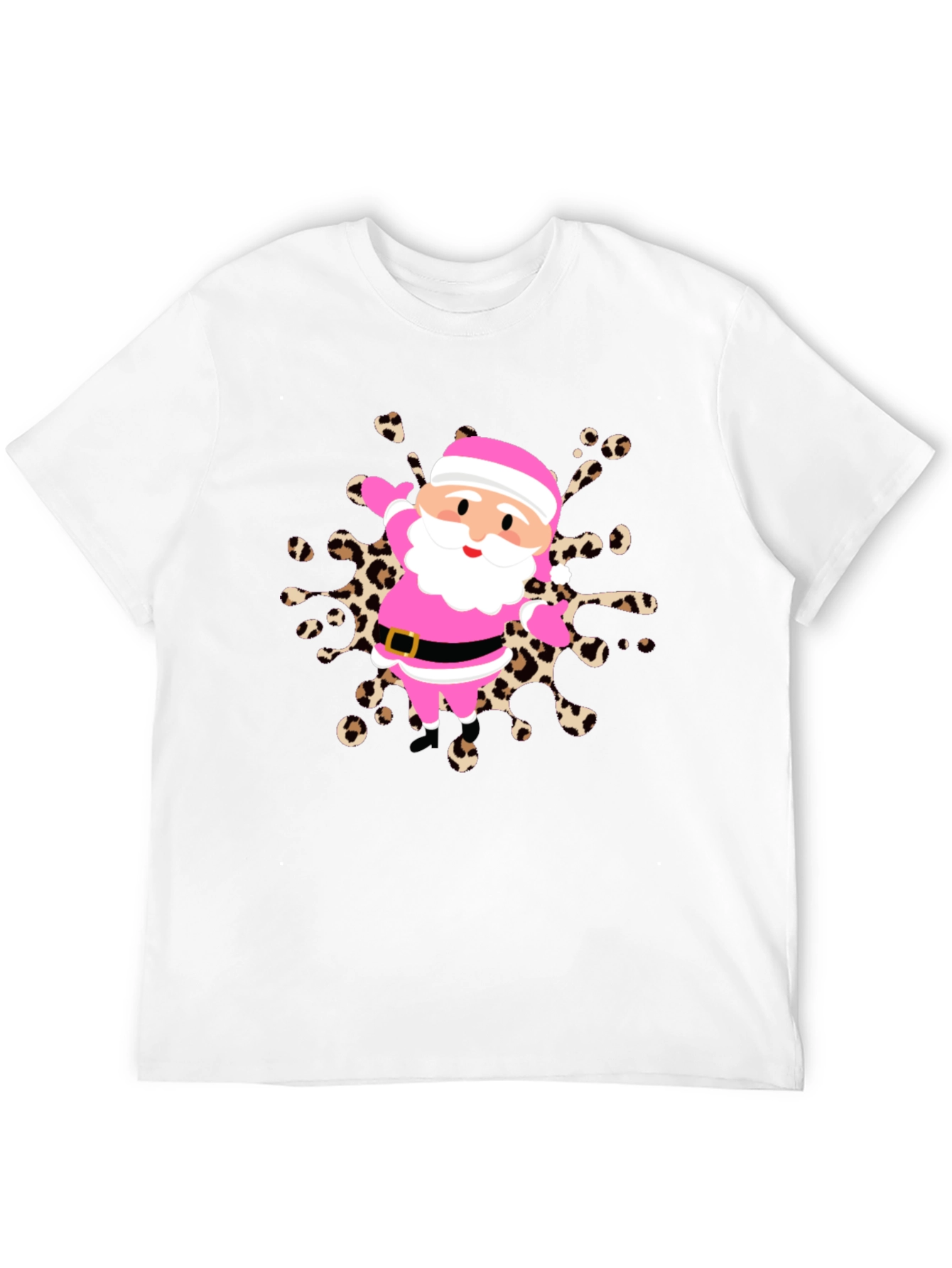 Festive Santa Tee - Pink & Leopard