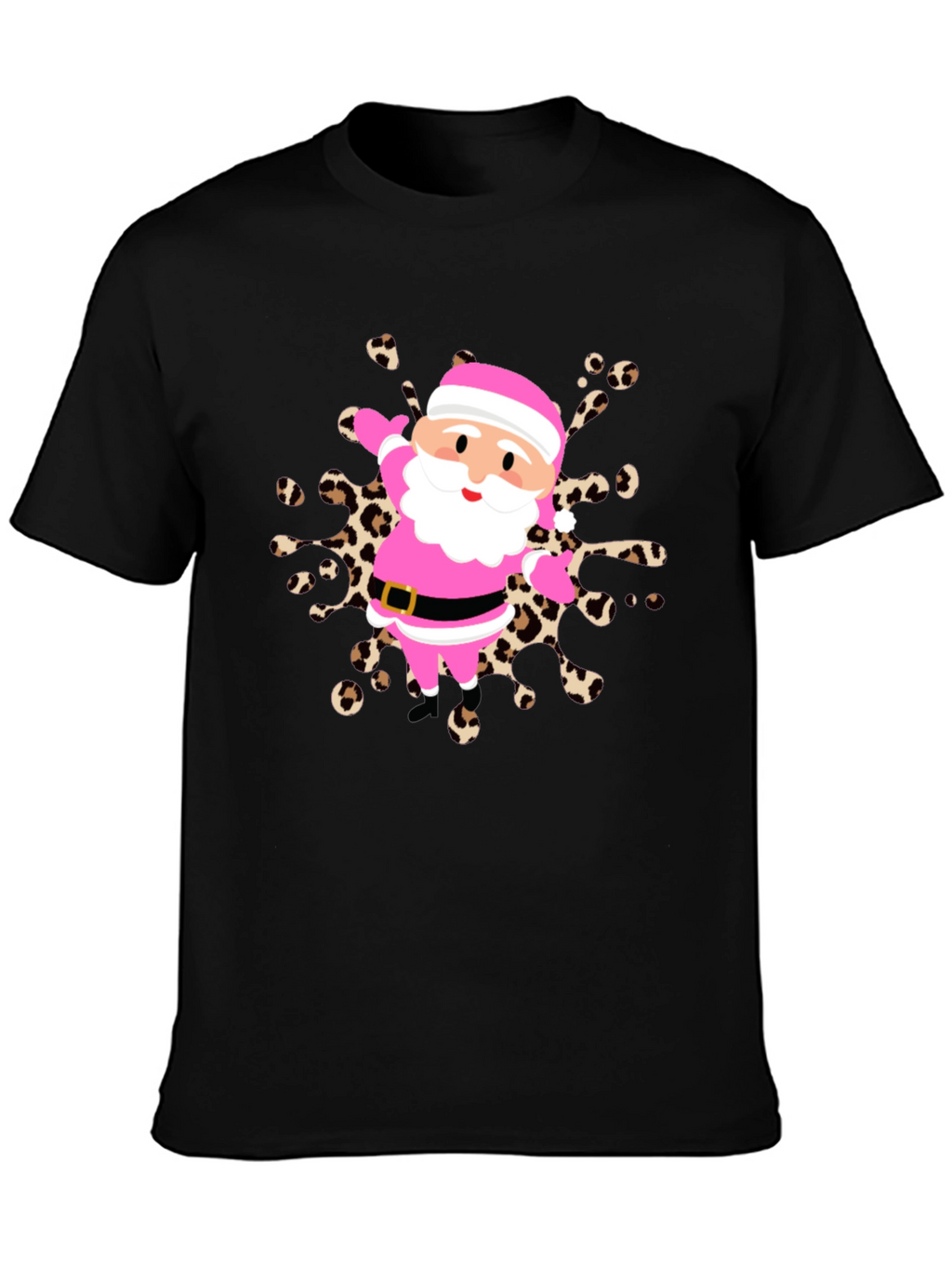 Festive Santa Tee - Pink & Leopard