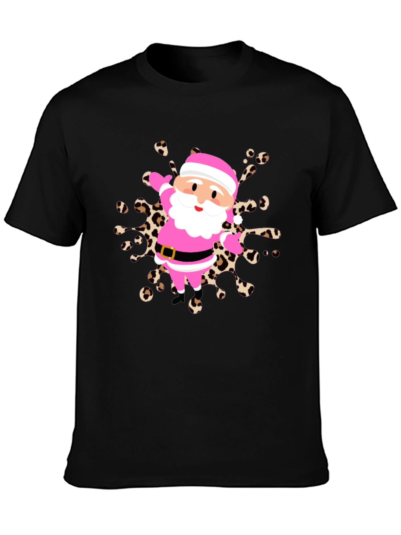 Festive Santa Tee - Pink & Leopard