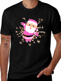 Festive Santa Tee - Pink & Leopard